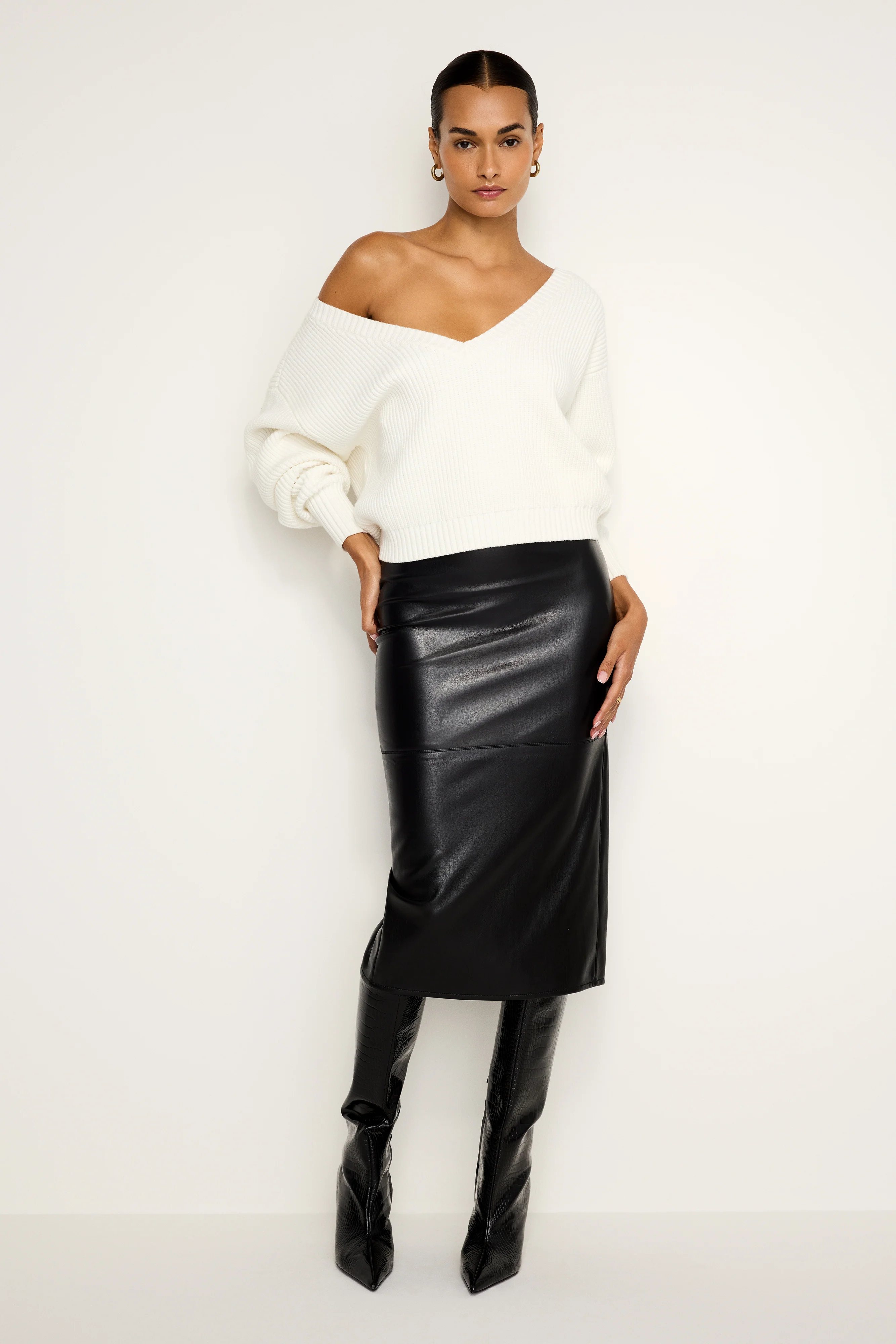 FAUX LEATHER MIDI SKIRT Black001 5 FAUX LEATHER MIDI SKIRT Black001