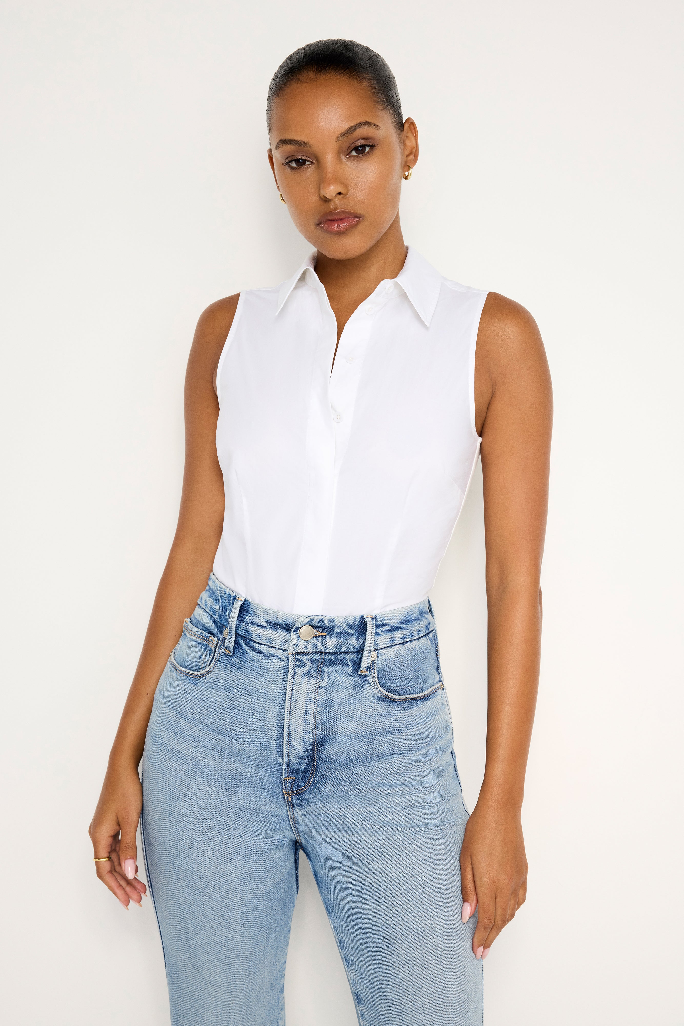 FITTED TANK POPLIN BODYSUIT White001