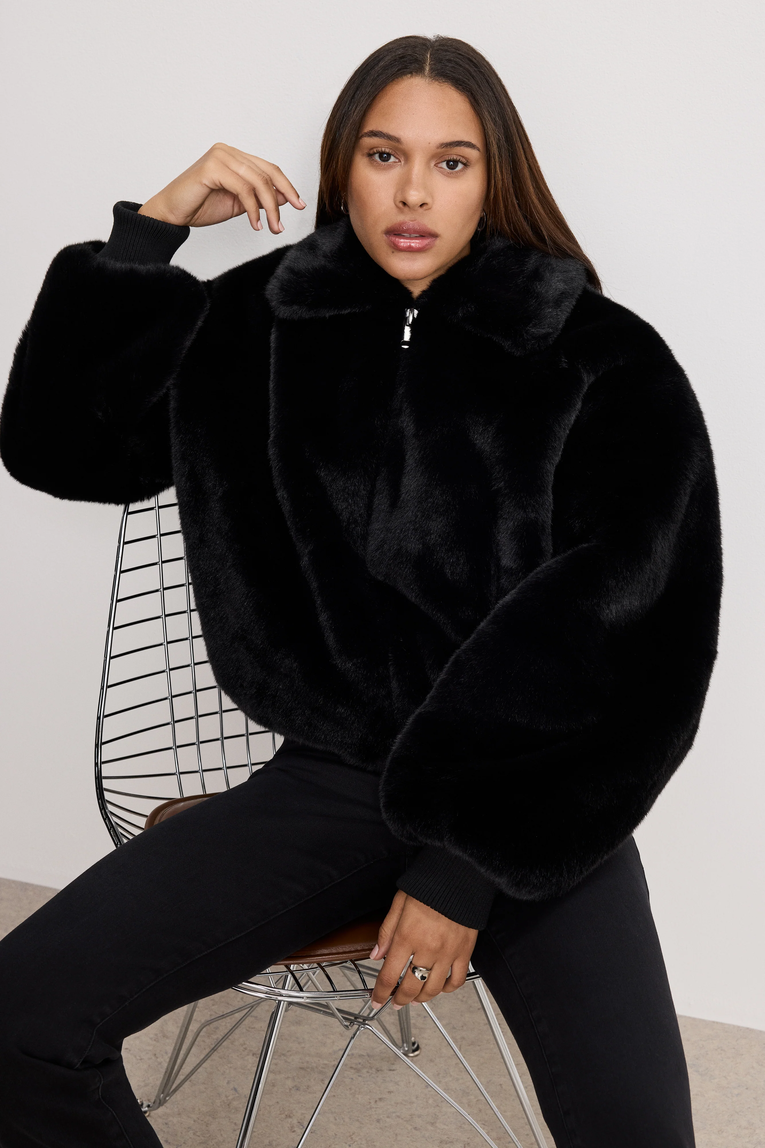 FAUX FUR COLLAR JACKET Black001 4 FAUX FUR COLLAR JACKET Black001