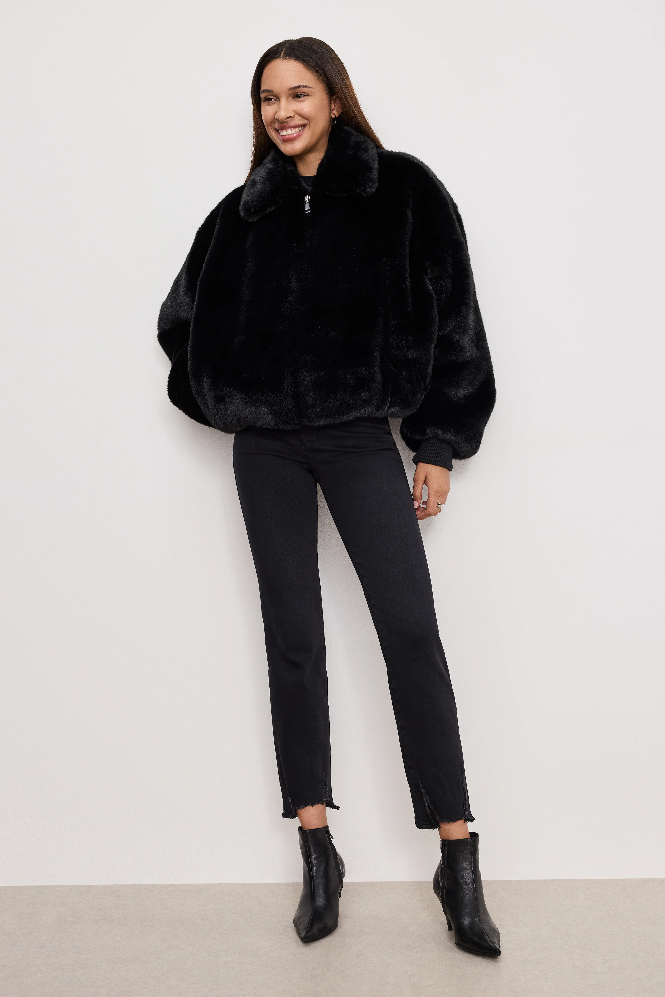 FAUX FUR COLLAR JACKET Black001 5 FAUX FUR COLLAR JACKET Black001