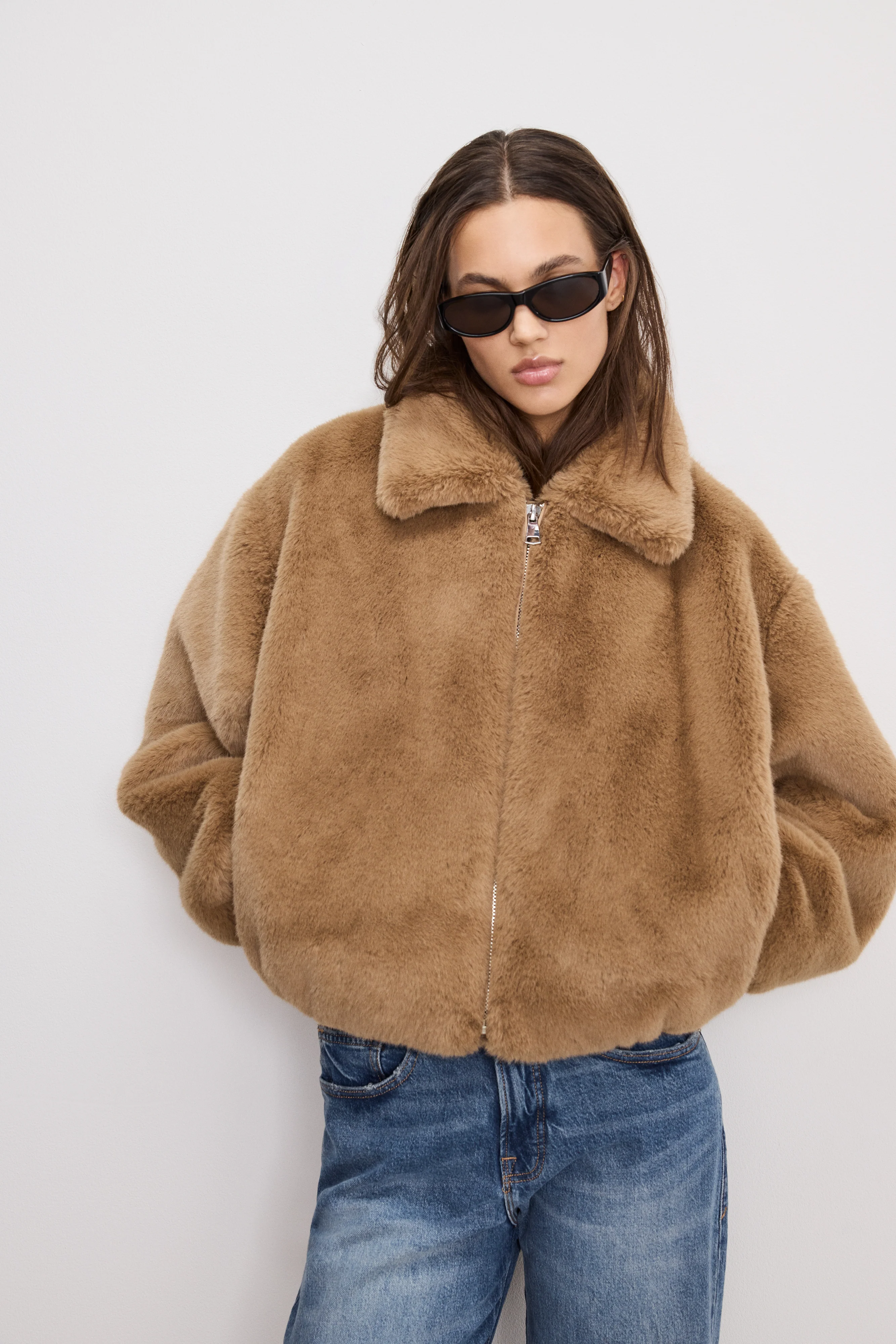 FAUX FUR COLLAR JACKET Warm caramel003