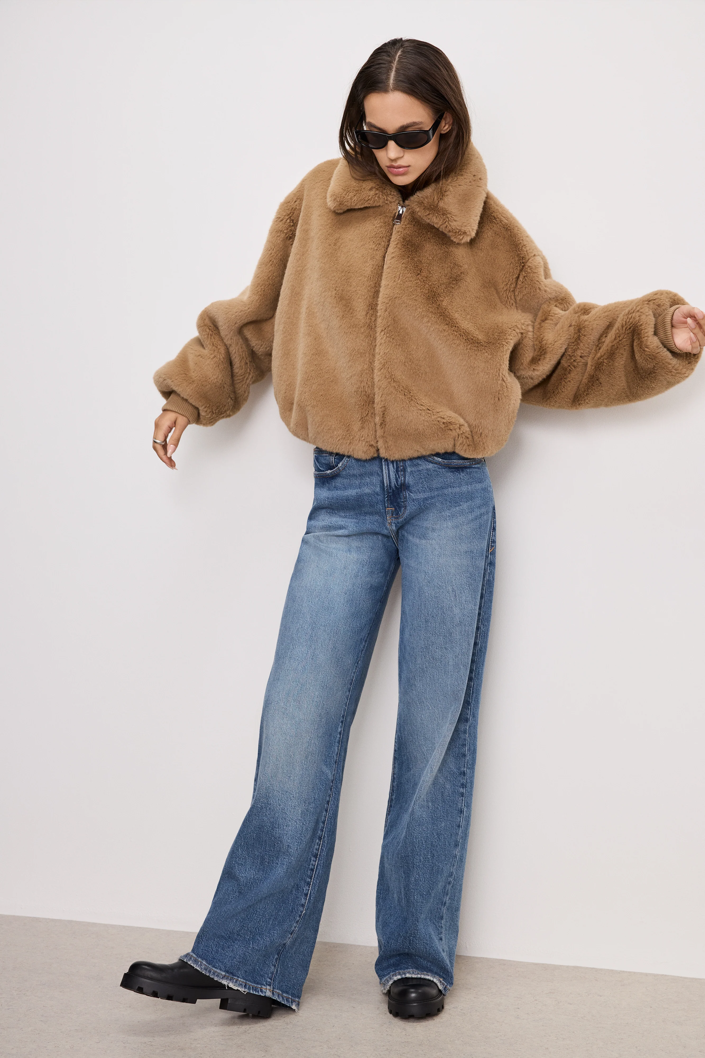 FAUX FUR COLLAR JACKET Warm caramel003