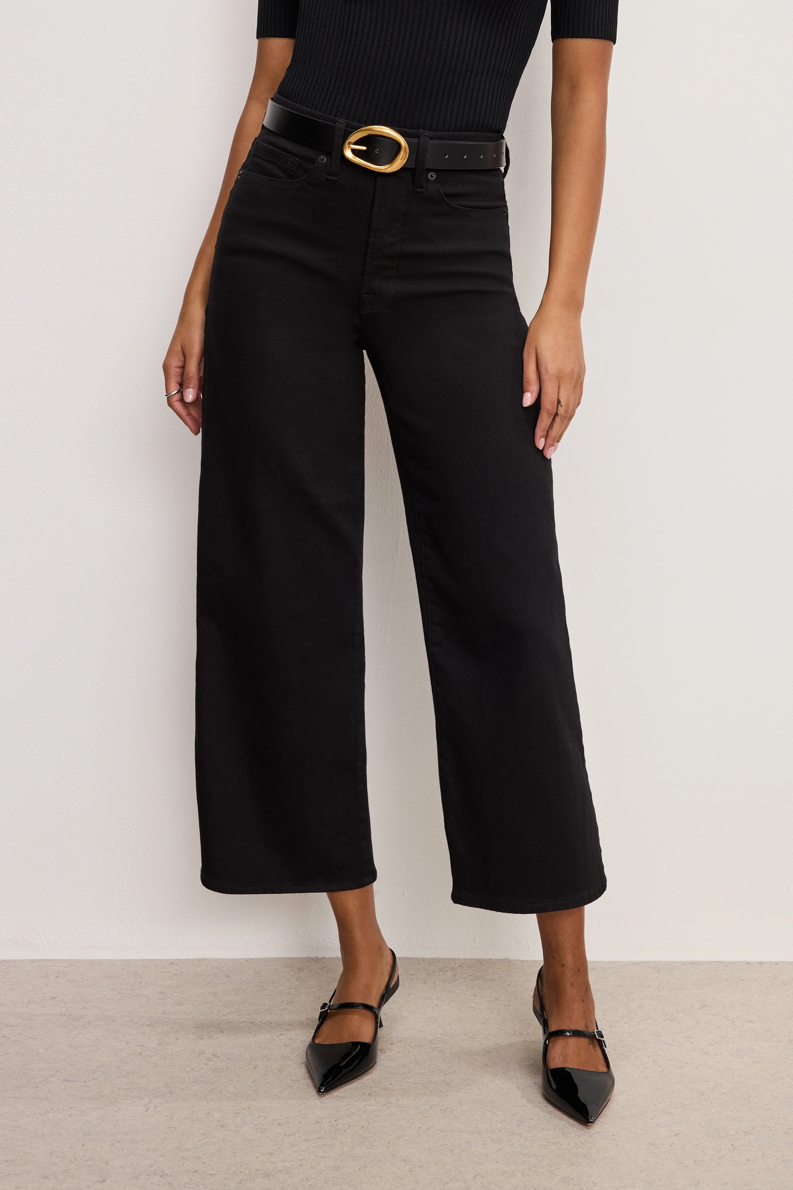 GOOD WAIST CROPPED PALAZZO NEVER FADE JEANS Black001
