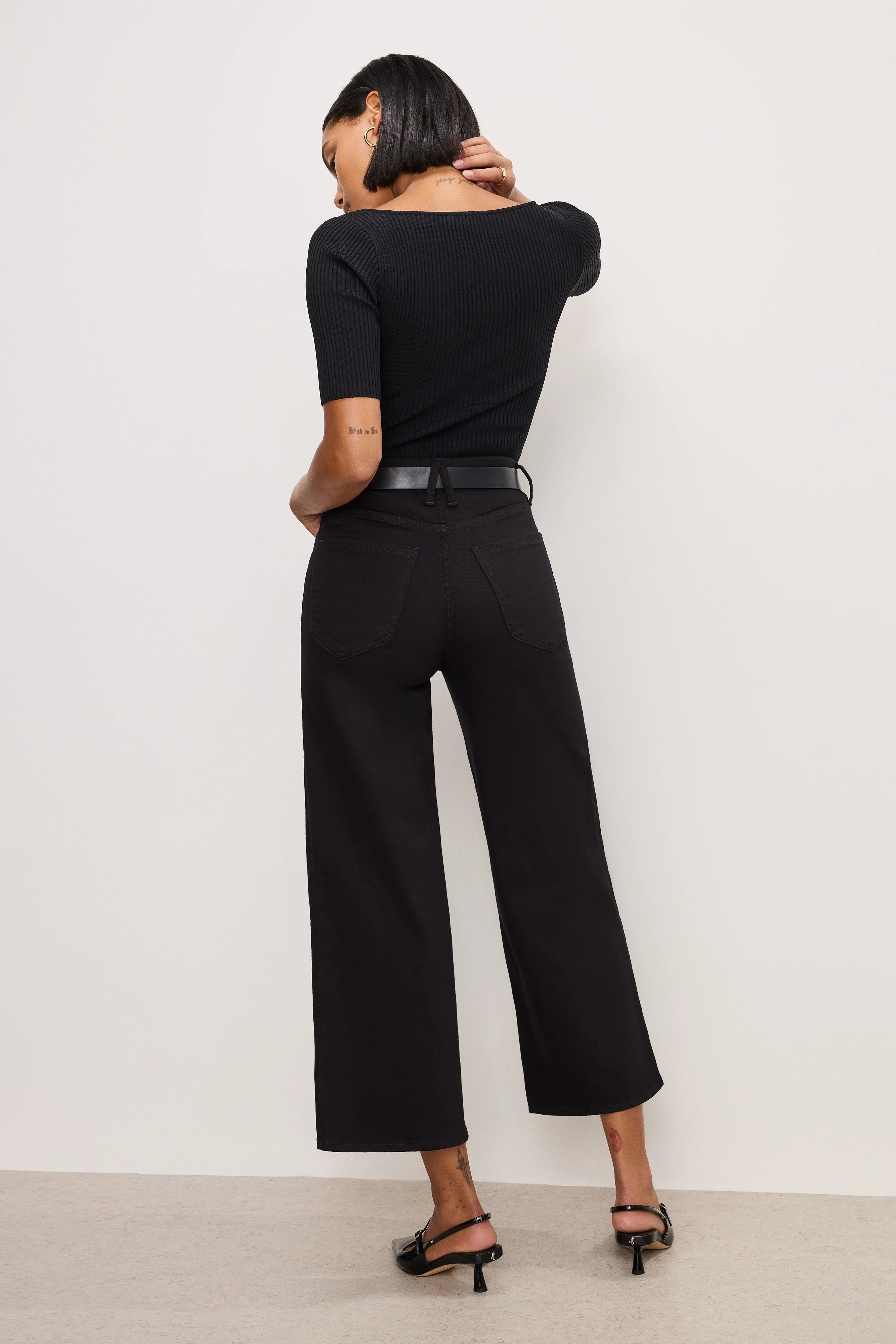 GOOD WAIST CROPPED PALAZZO NEVER FADE JEANS Black001