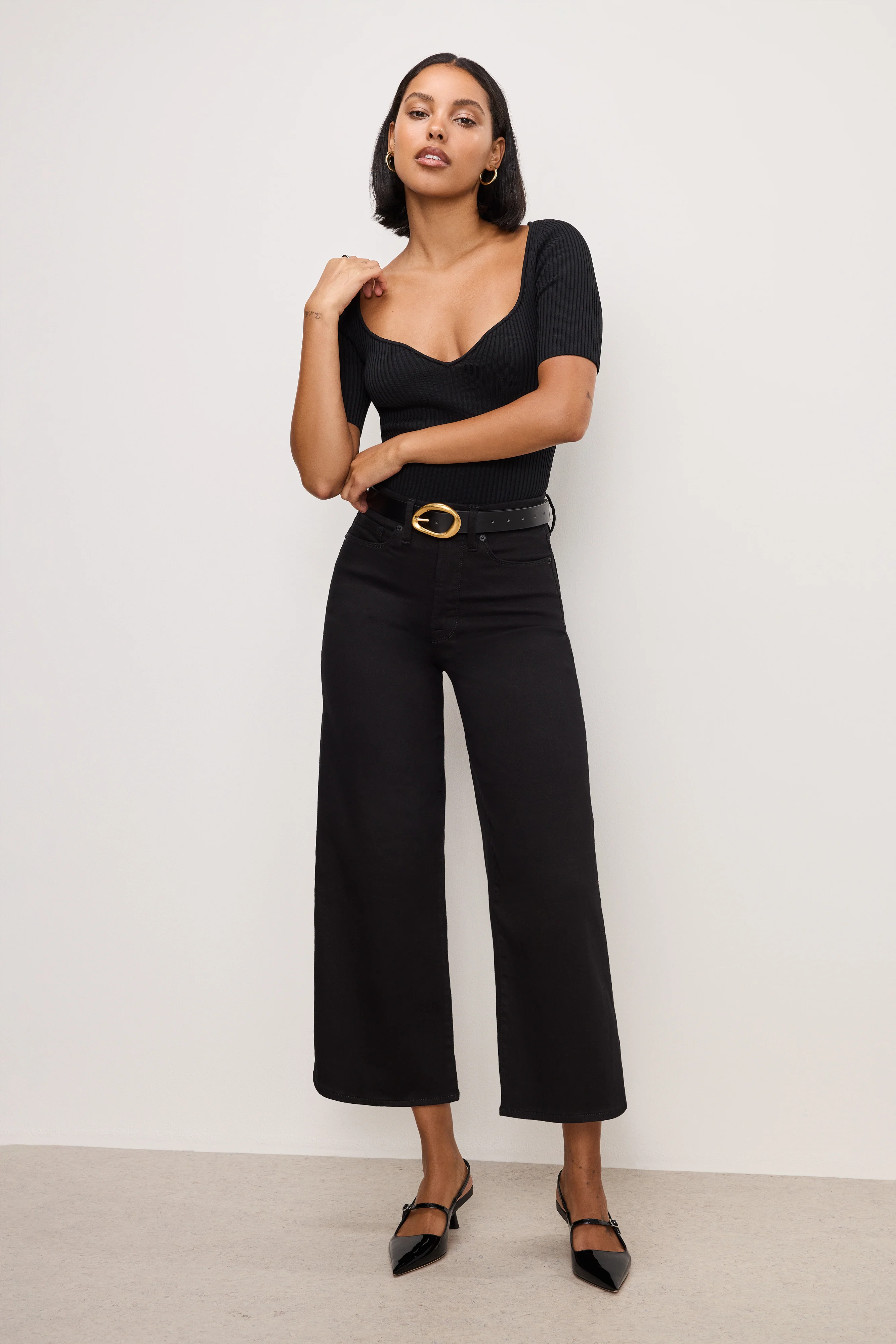 GOOD WAIST CROPPED PALAZZO NEVER FADE JEANS Black001 3 GOOD WAIST CROPPED PALAZZO NEVER FADE JEANS Black001