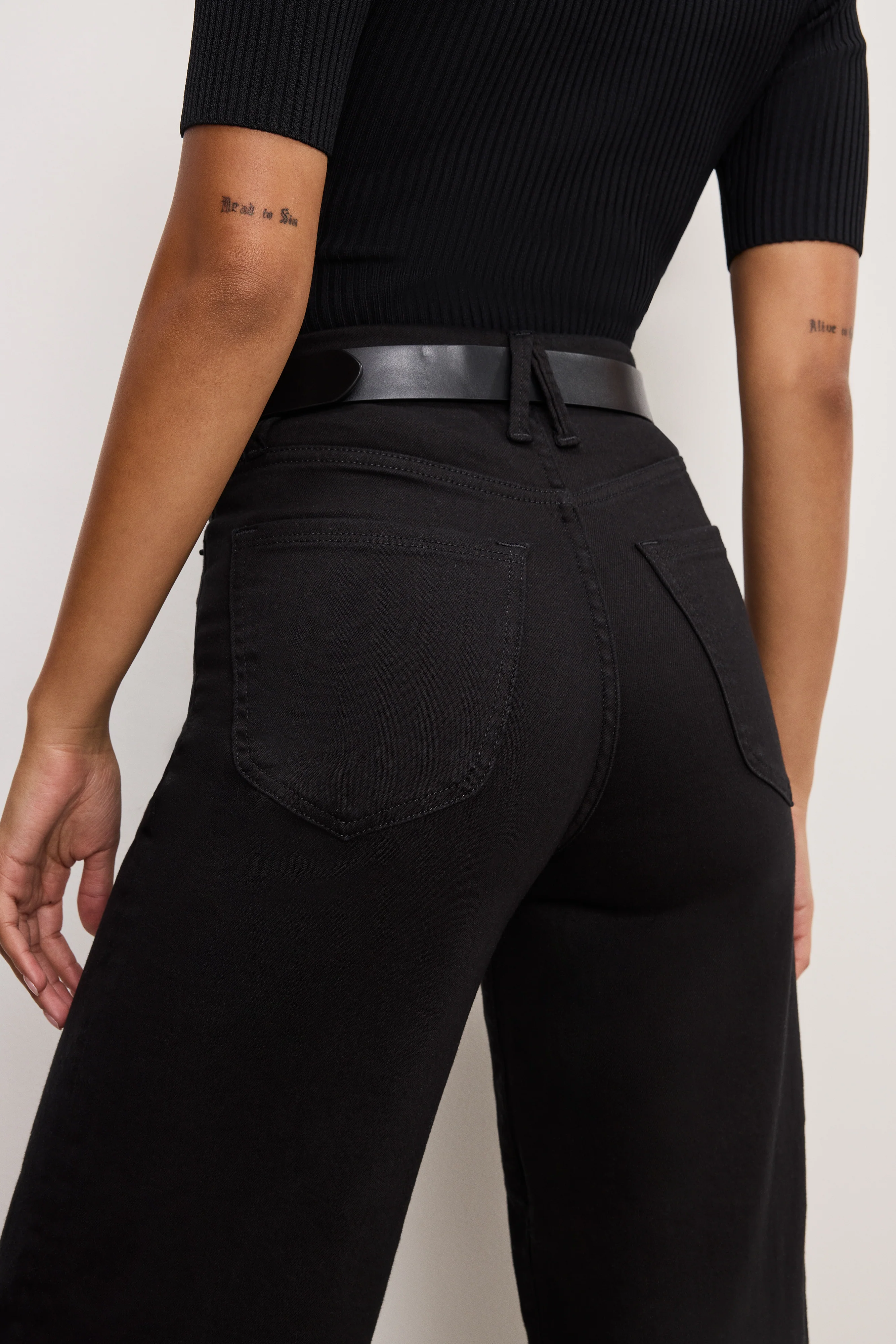GOOD WAIST CROPPED PALAZZO NEVER FADE JEANS Black001 5 GOOD WAIST CROPPED PALAZZO NEVER FADE JEANS Black001