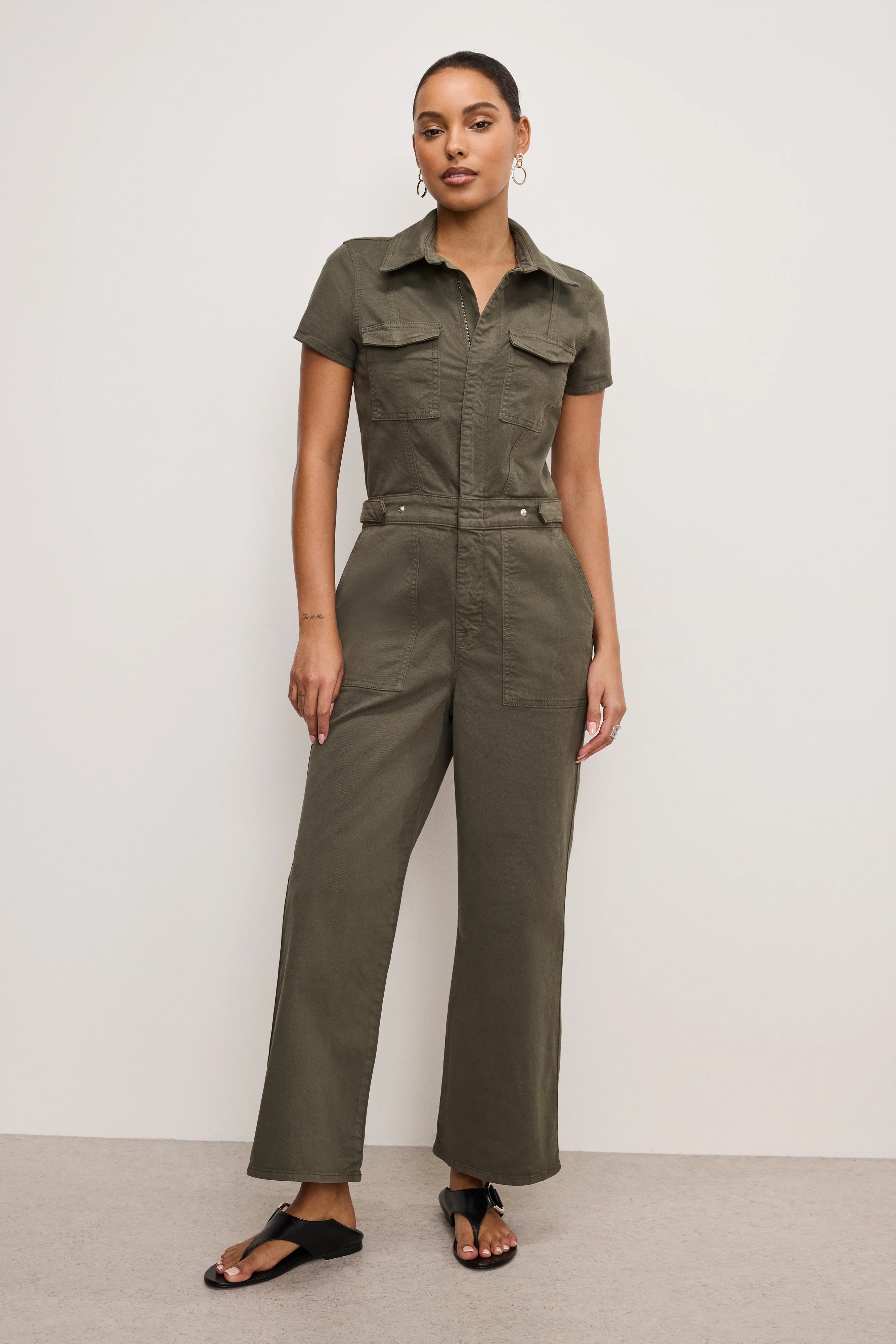 FIT FOR SUCCESS TWILL PALAZZO CROPPED JUMPSUIT Fatigue001