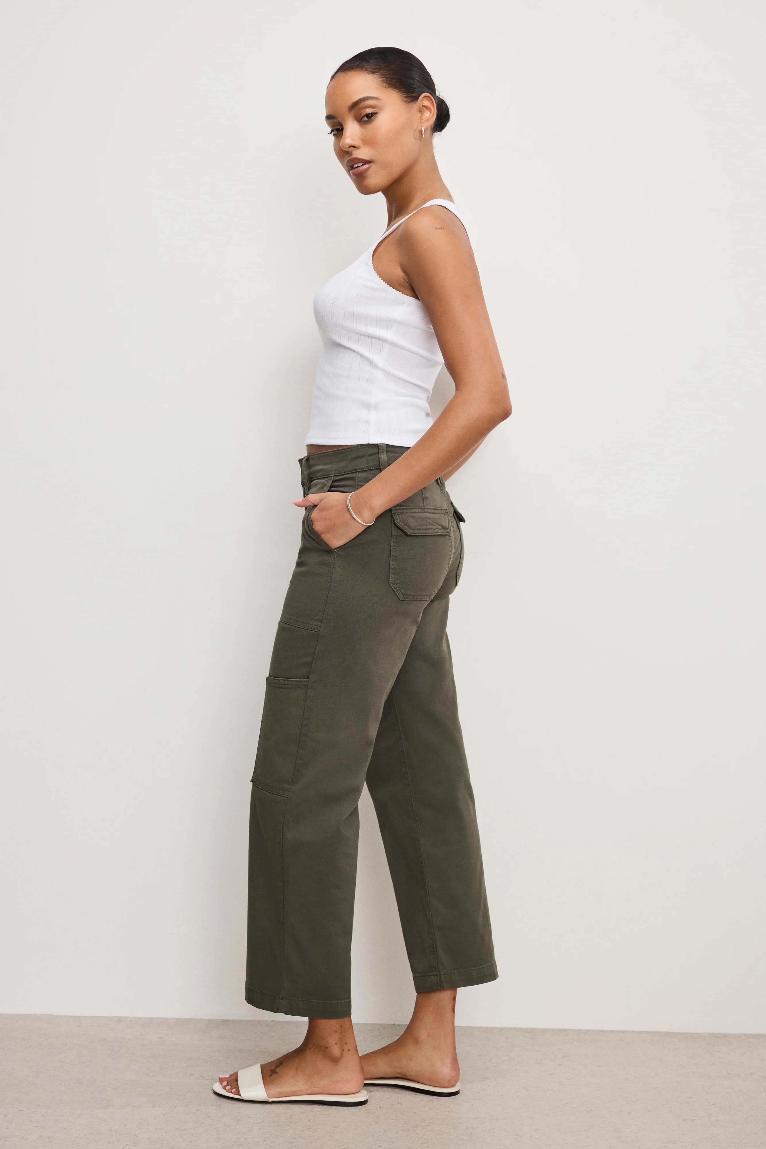 CARGO CROPPED TWILL PANTS Fatigue001