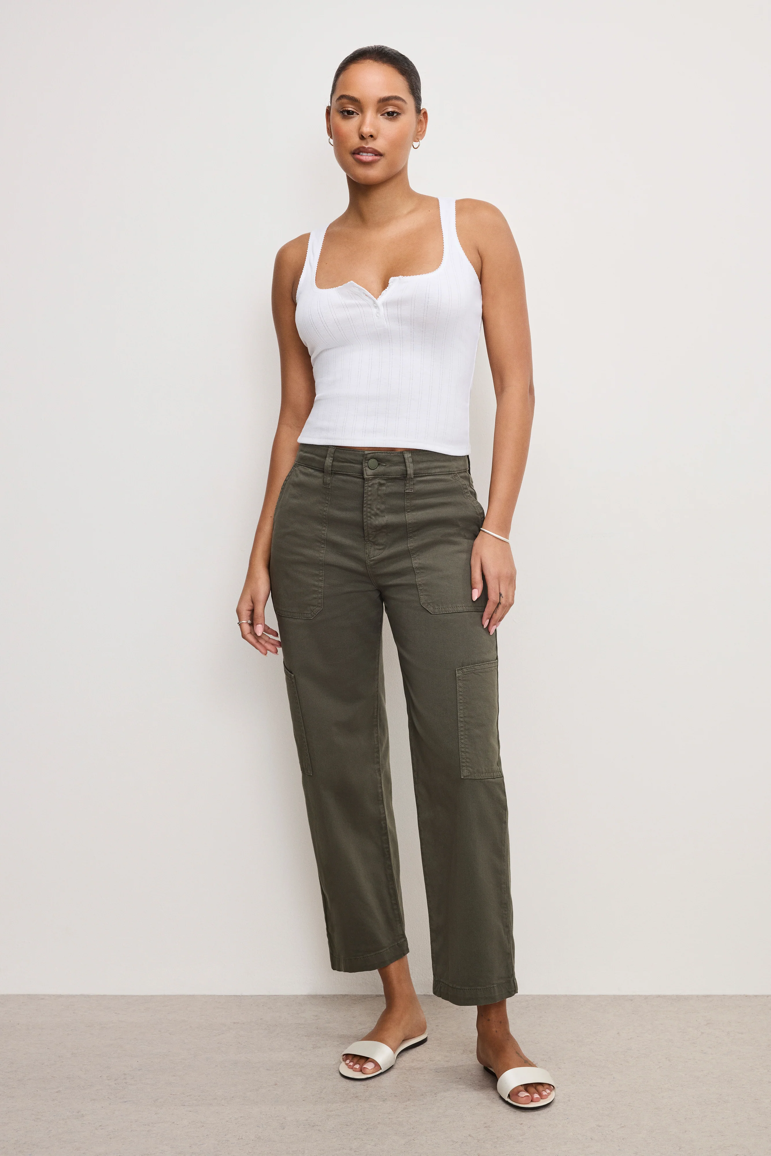 CARGO CROPPED TWILL PANTS Fatigue001 6 CARGO CROPPED TWILL PANTS Fatigue001