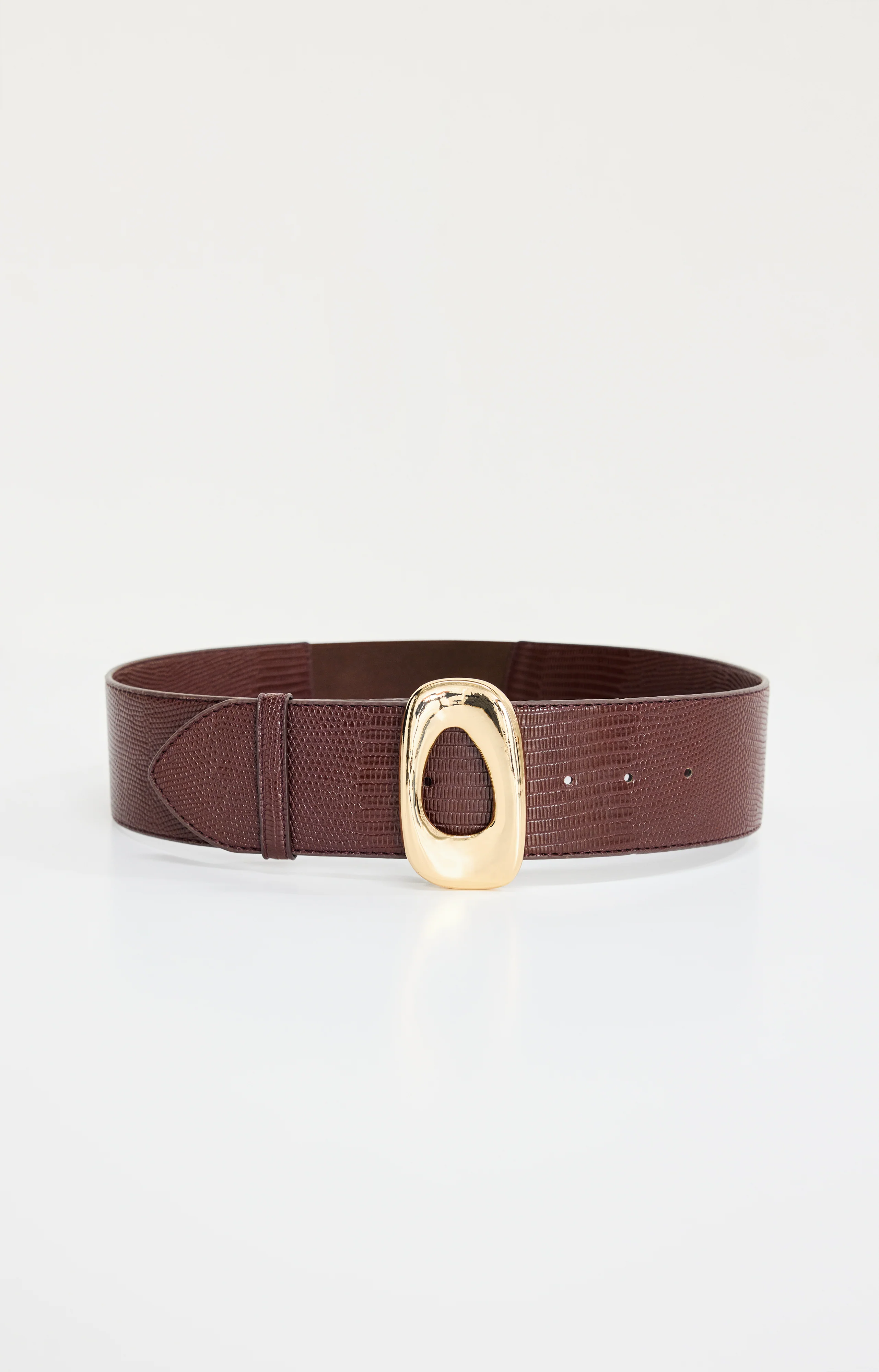 WIDE OVAL BUCKLE BELT Brown lizard rint001