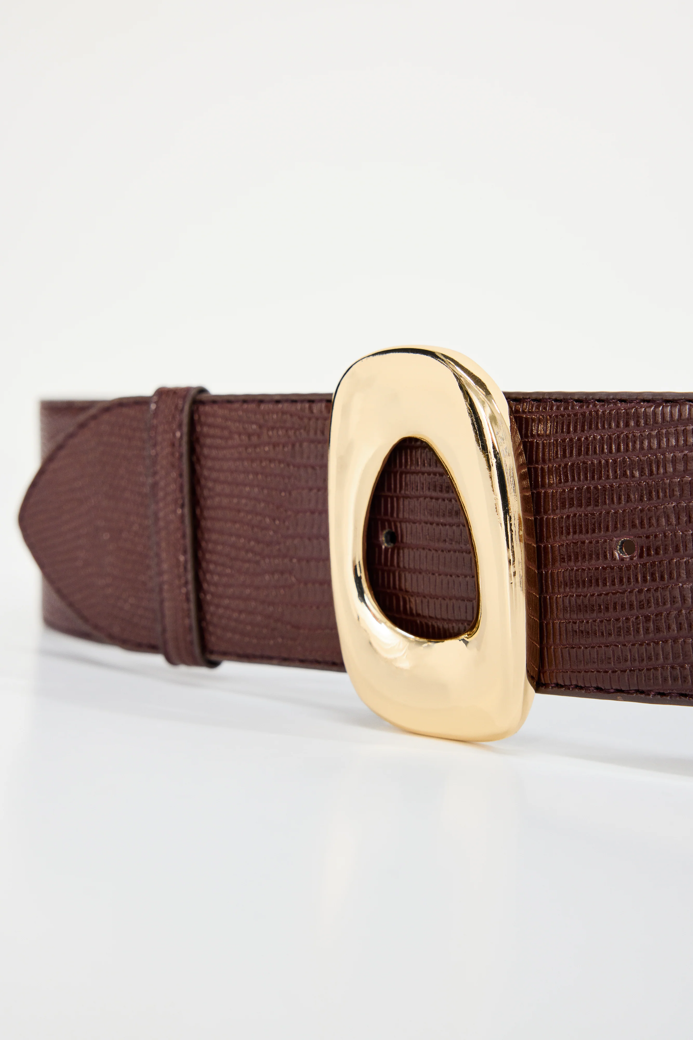 WIDE OVAL BUCKLE BELT Brown lizard rint001 4 WIDE OVAL BUCKLE BELT Brown lizard rint001