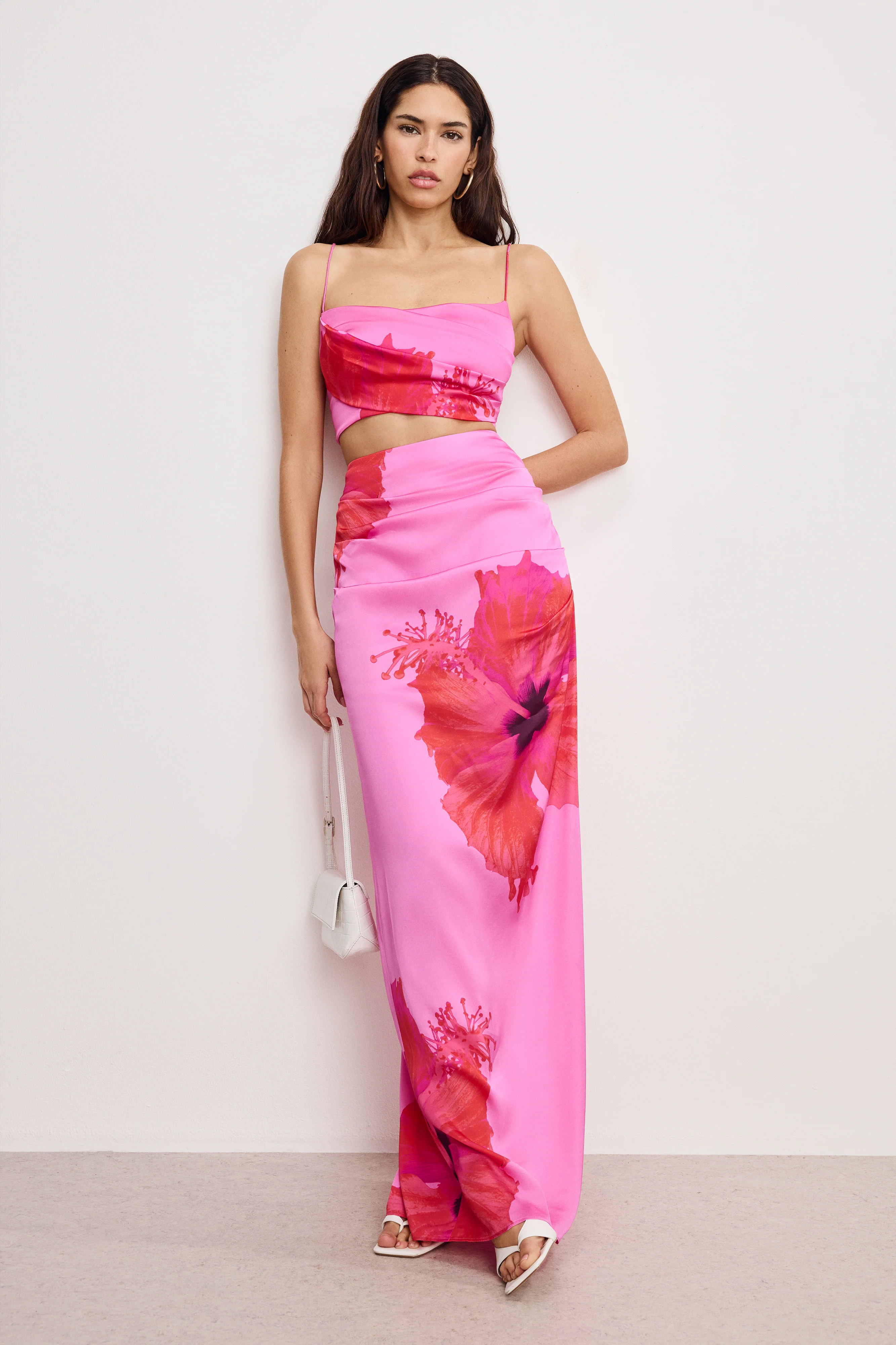 SATIN MAXI SKIRT Pink hibiscus002 3 SATIN MAXI SKIRT Pink hibiscus002