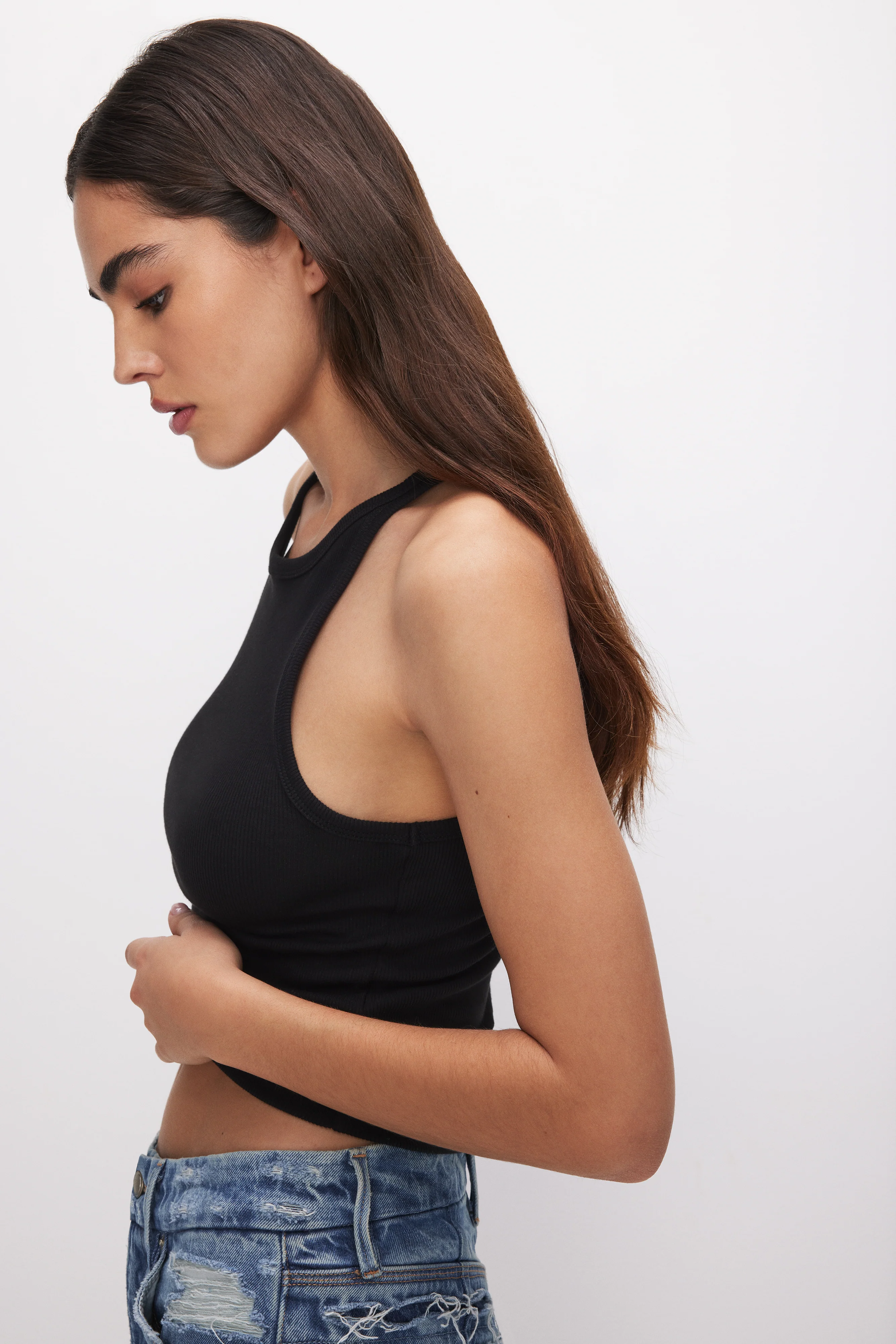 MICRO RIB CREWNECK TANK Black001