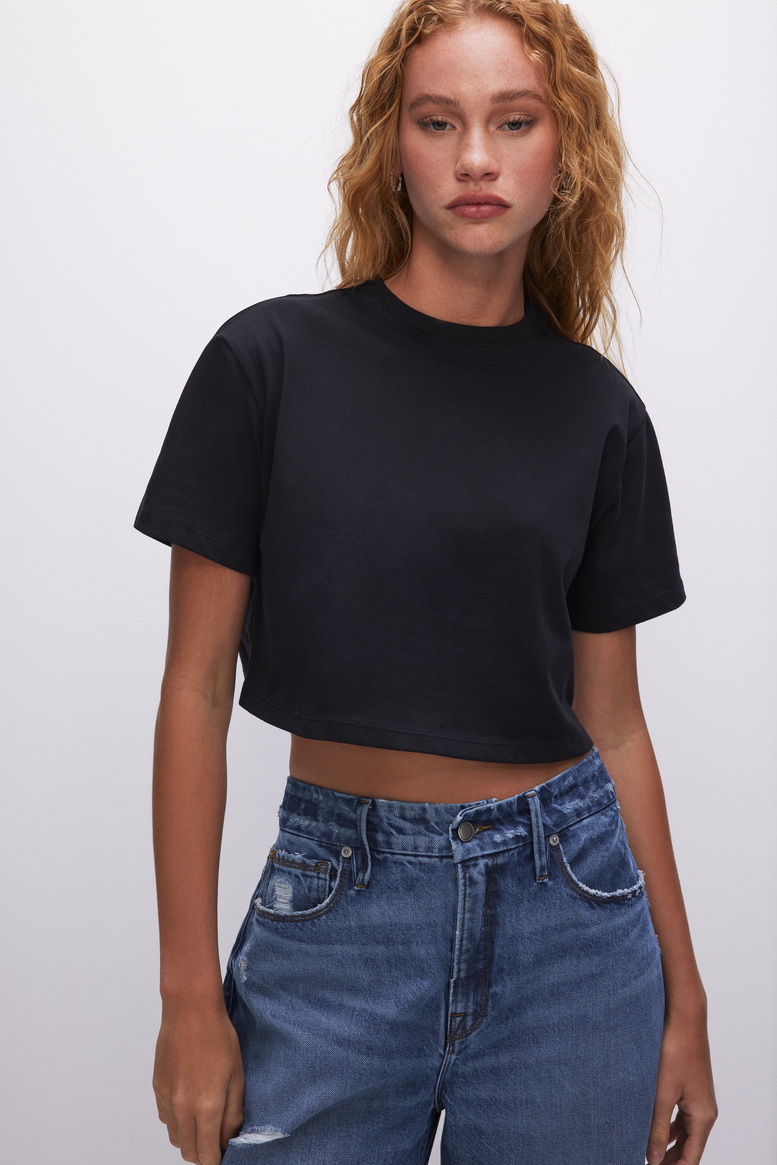 COTTON CROPPED TEE Black001