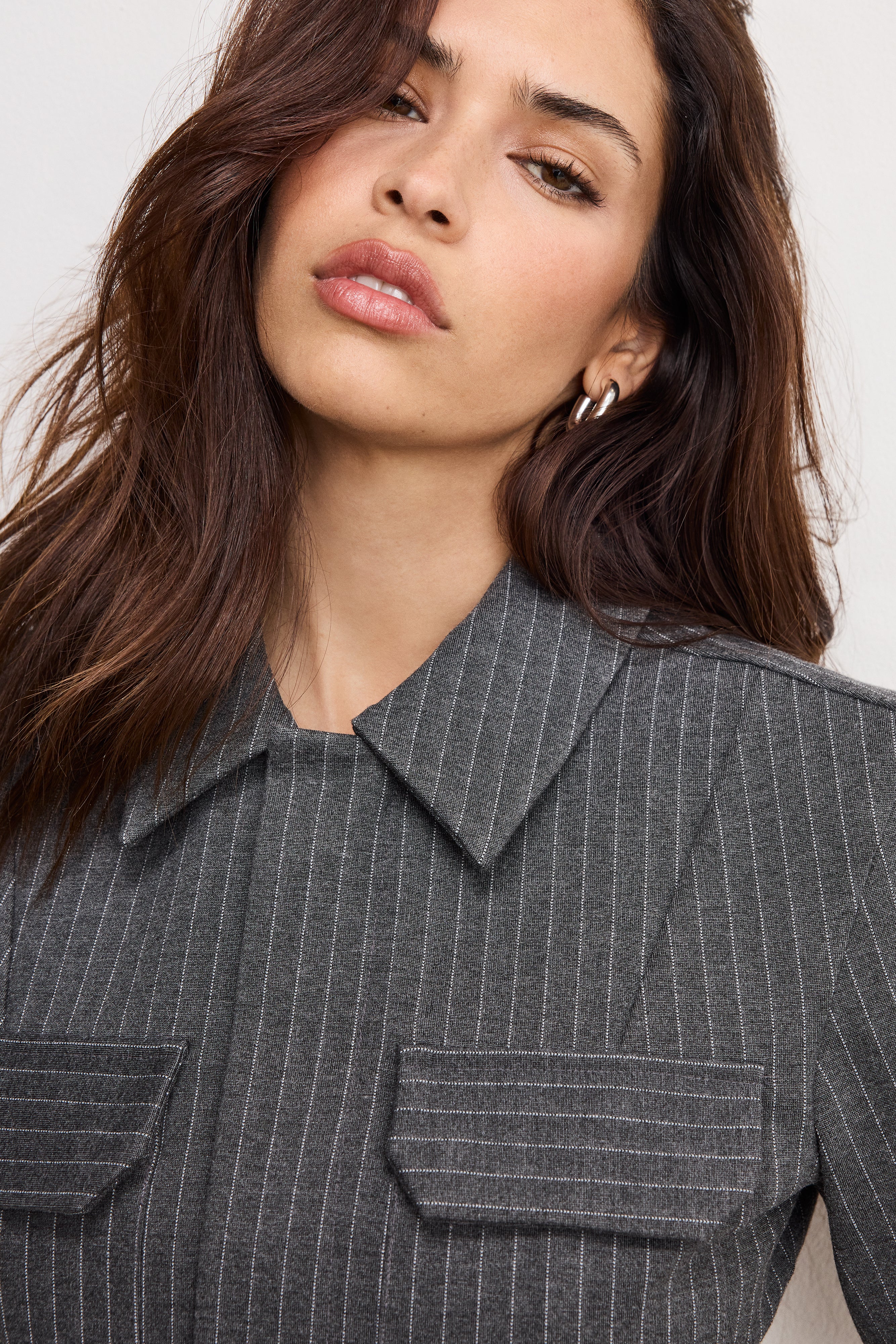 SOFT STRETCH PONTE CROP TOP Suiting pinstripe001 3 SOFT STRETCH PONTE CROP TOP Suiting pinstripe001