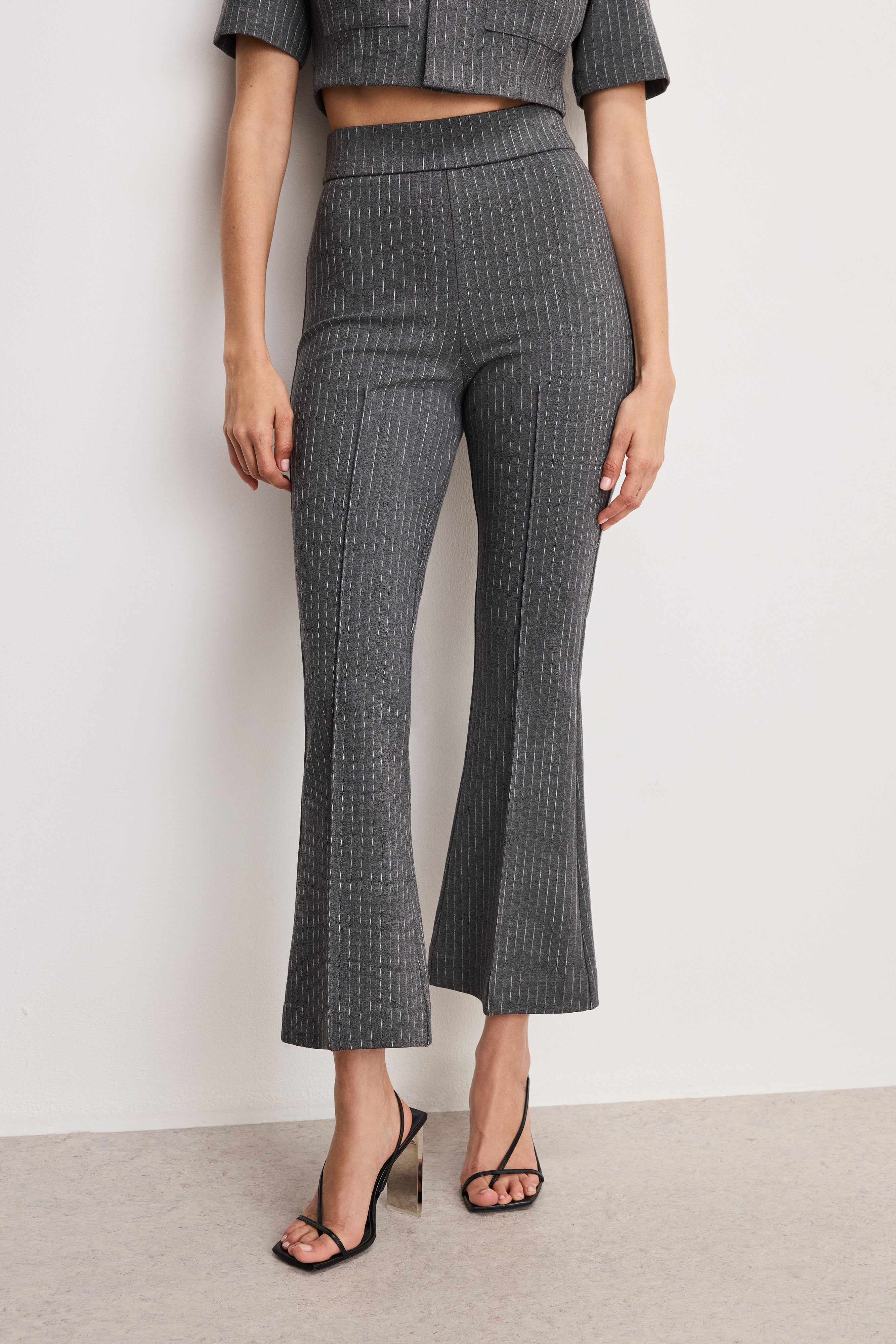 SOFT-STRETCH PONTE KICK FLARE PANTS Suiting pinstripe001 3 SOFT-STRETCH PONTE KICK FLARE PANTS Suiting pinstripe001