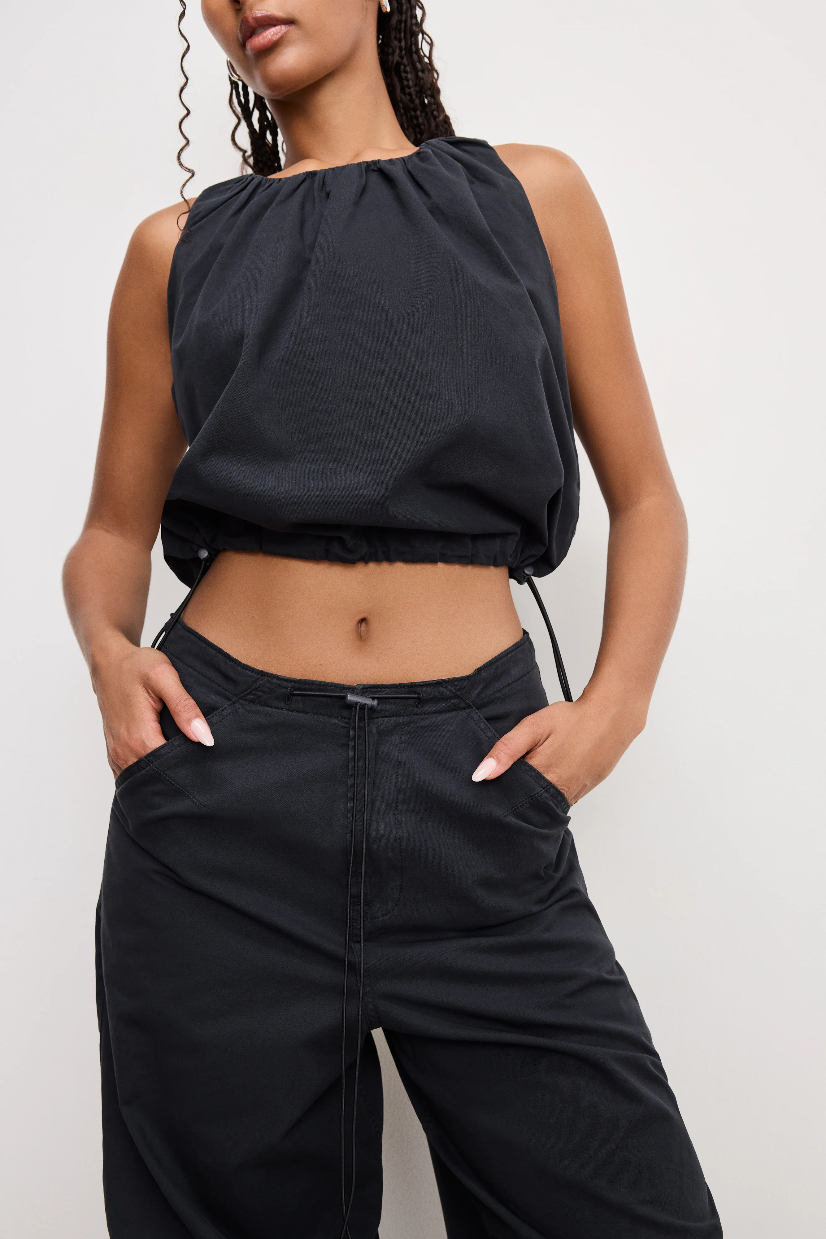 TWILL PARACHUTE PANTS Black001