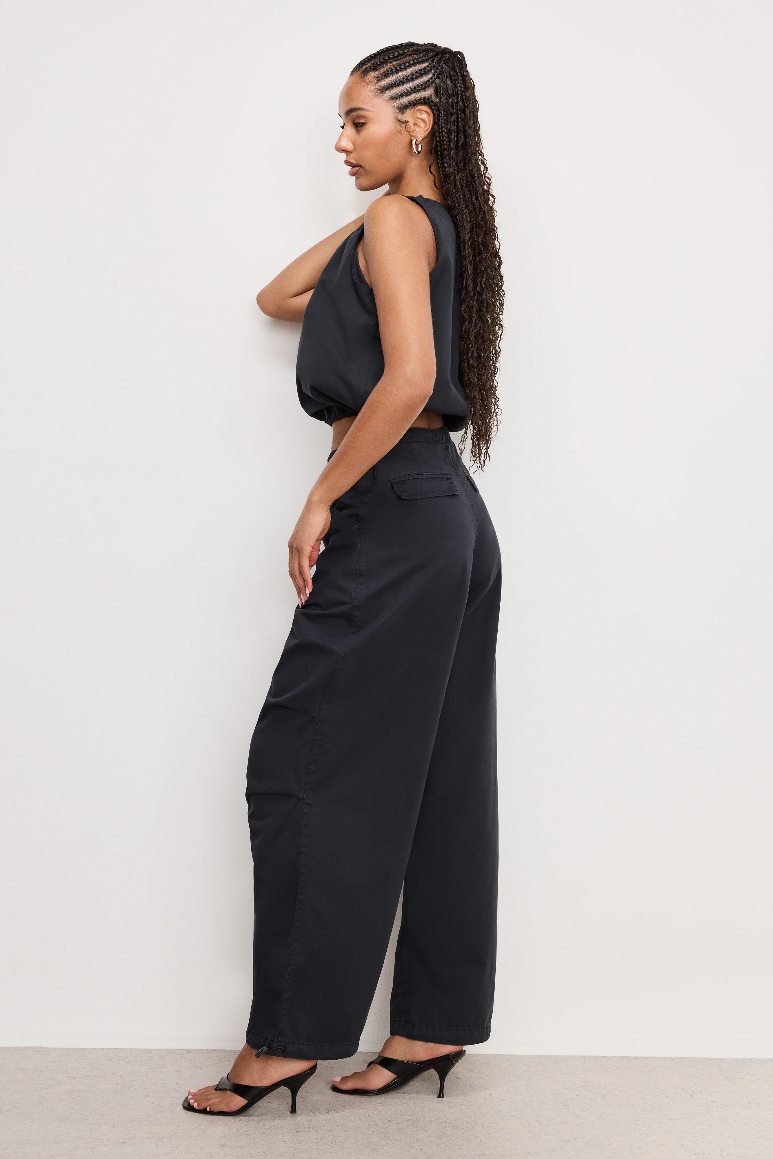 TWILL PARACHUTE PANTS Black001