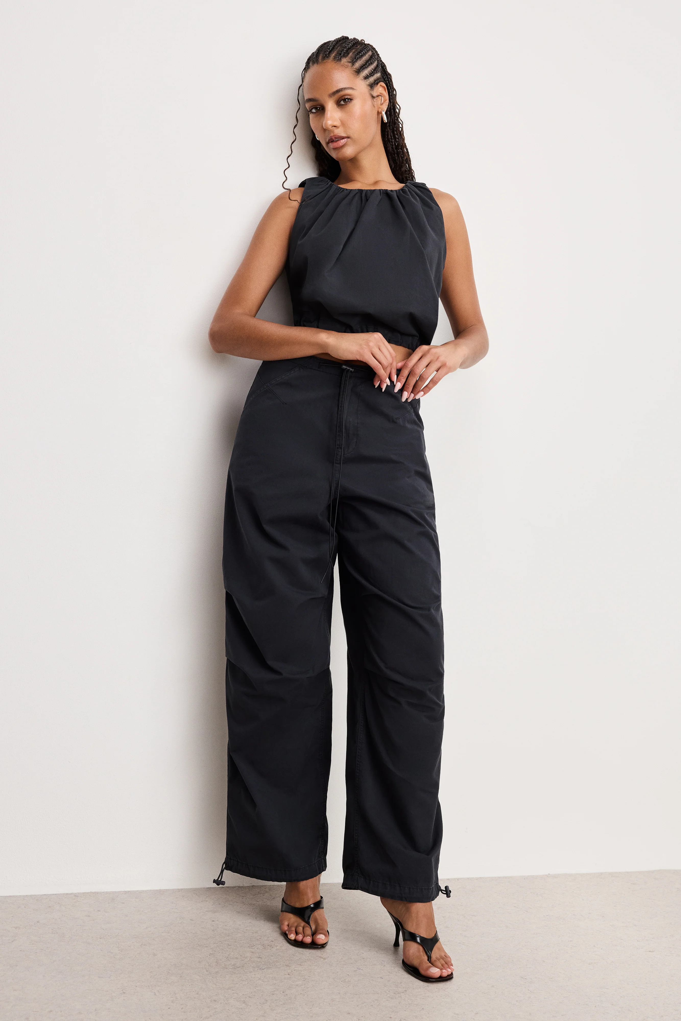 TWILL PARACHUTE PANTS Black001