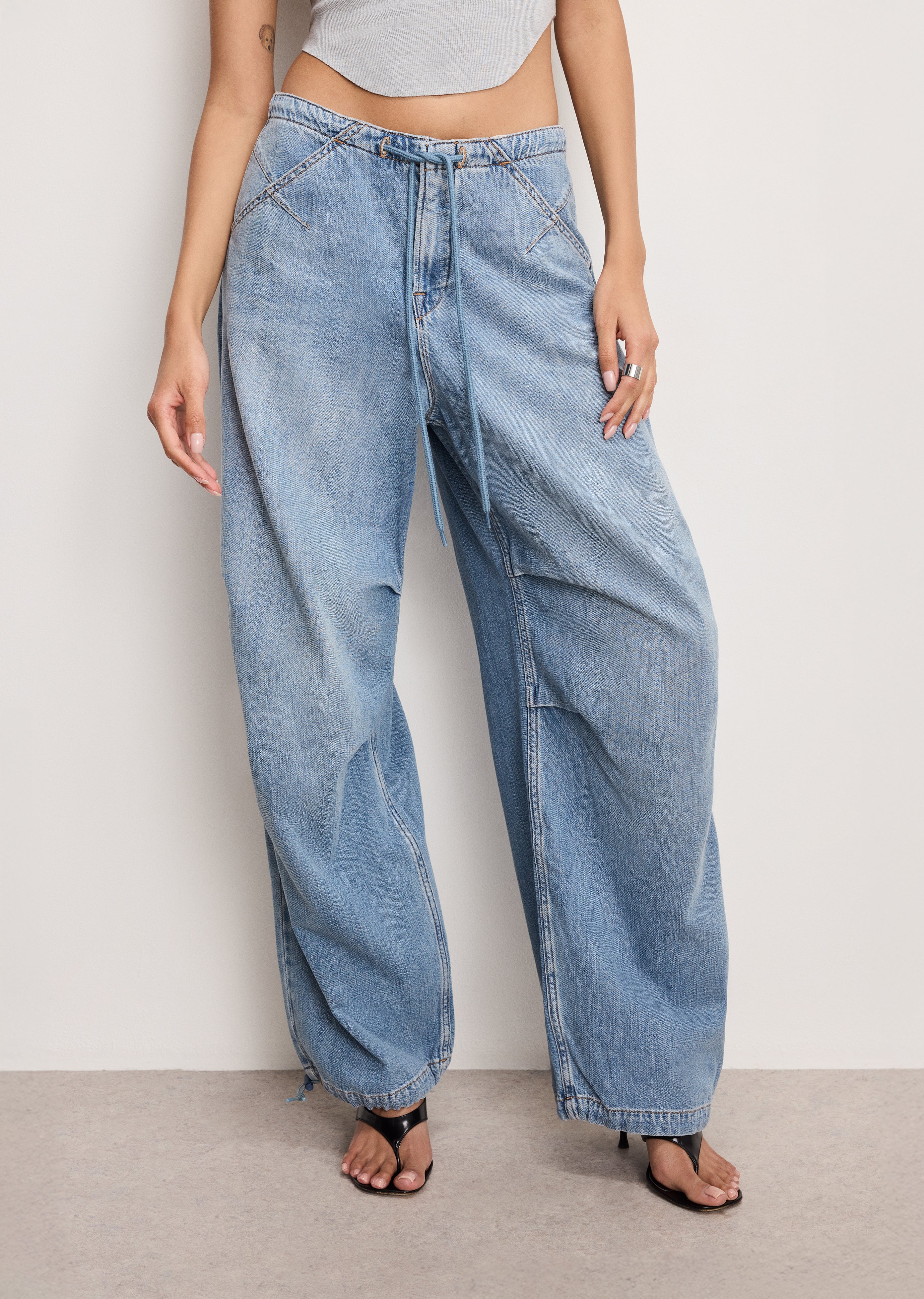 LITE LINEN DENIM PARACHUTE PANTS Indigo794