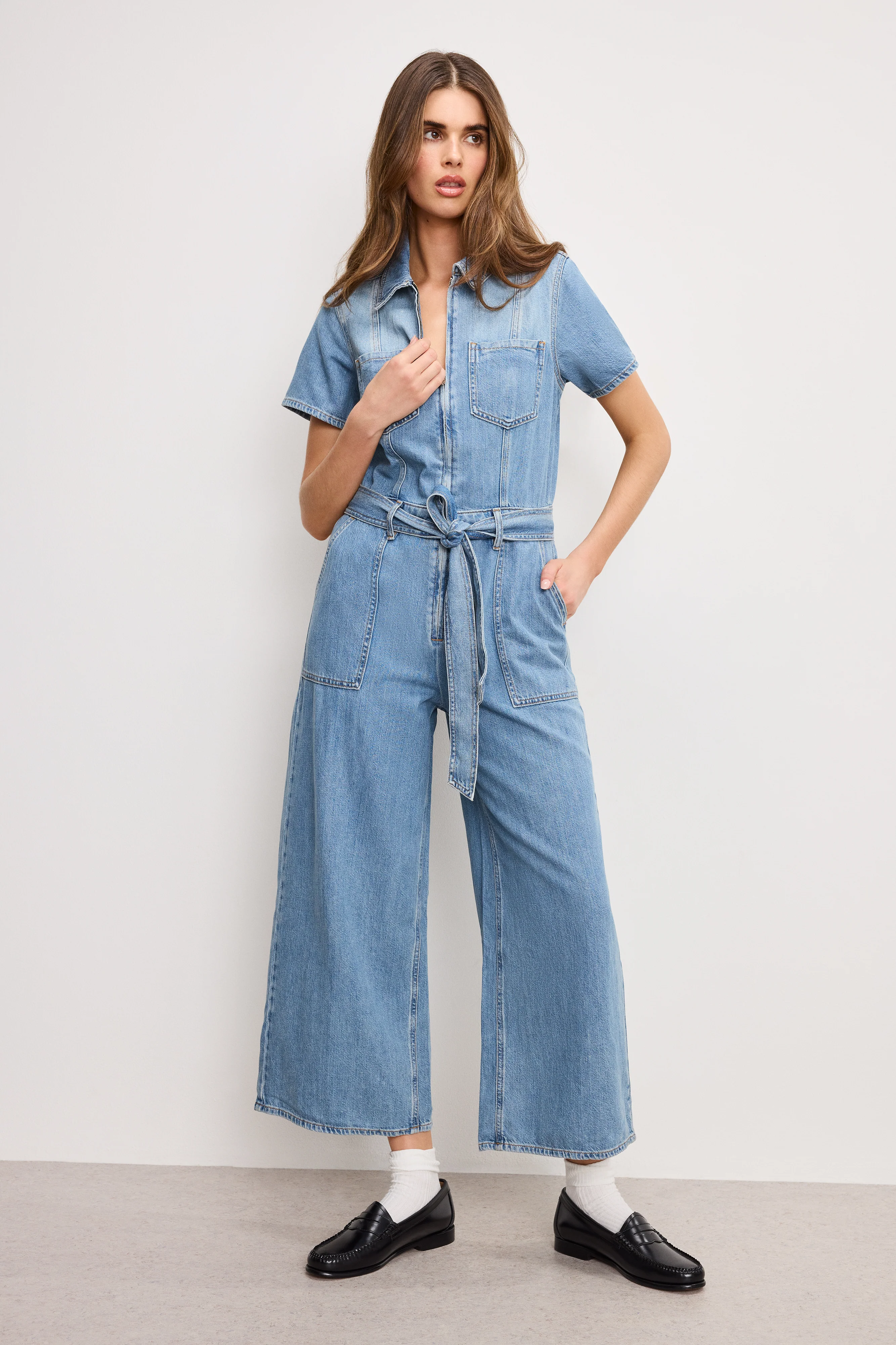 FIT FOR SUCCESS LITE LINEN DENIM CROPPED JUMPSUIT Indigo786
