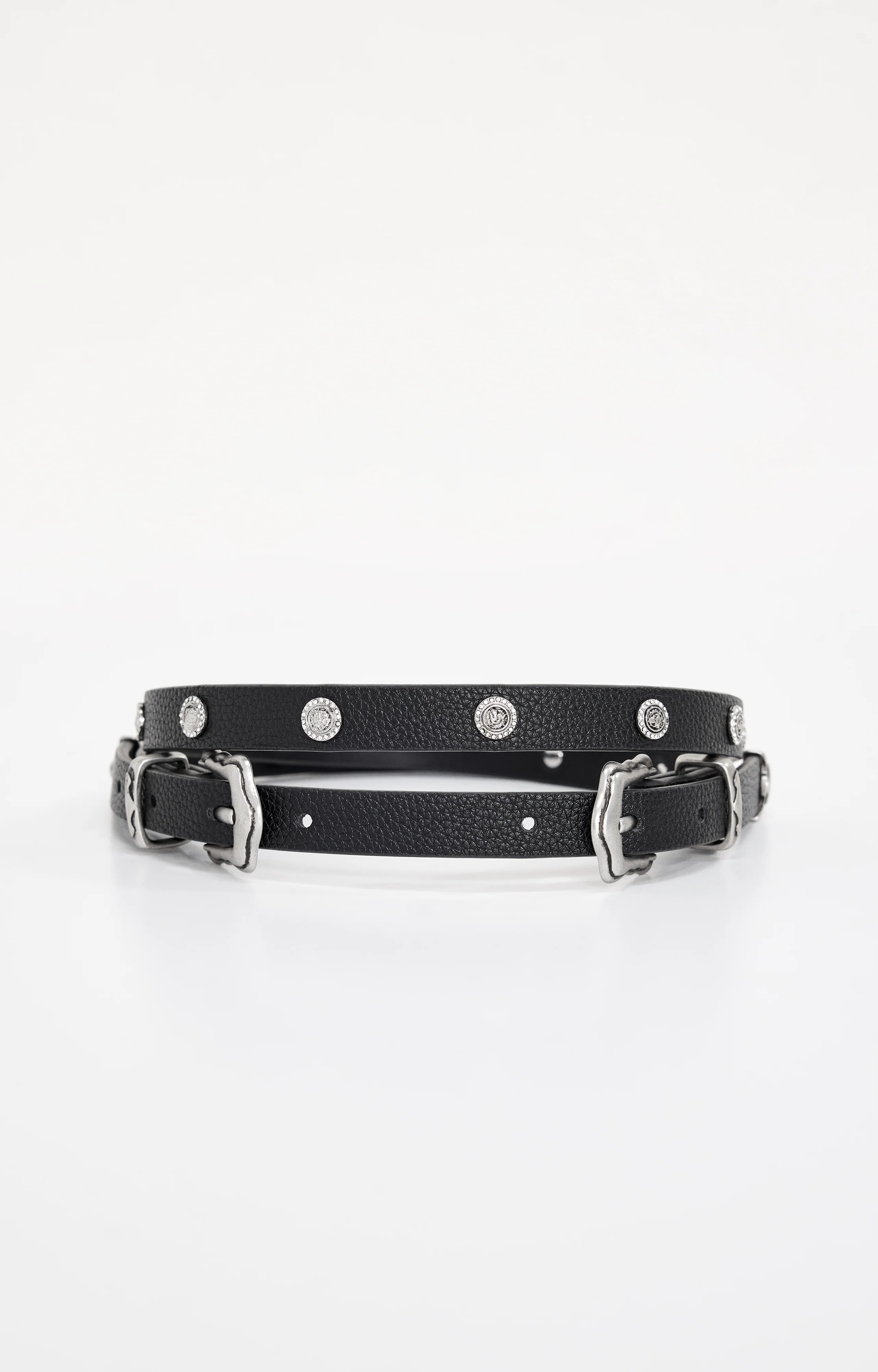 SKINNY DOUBLE BUCKLE BELT Black001
