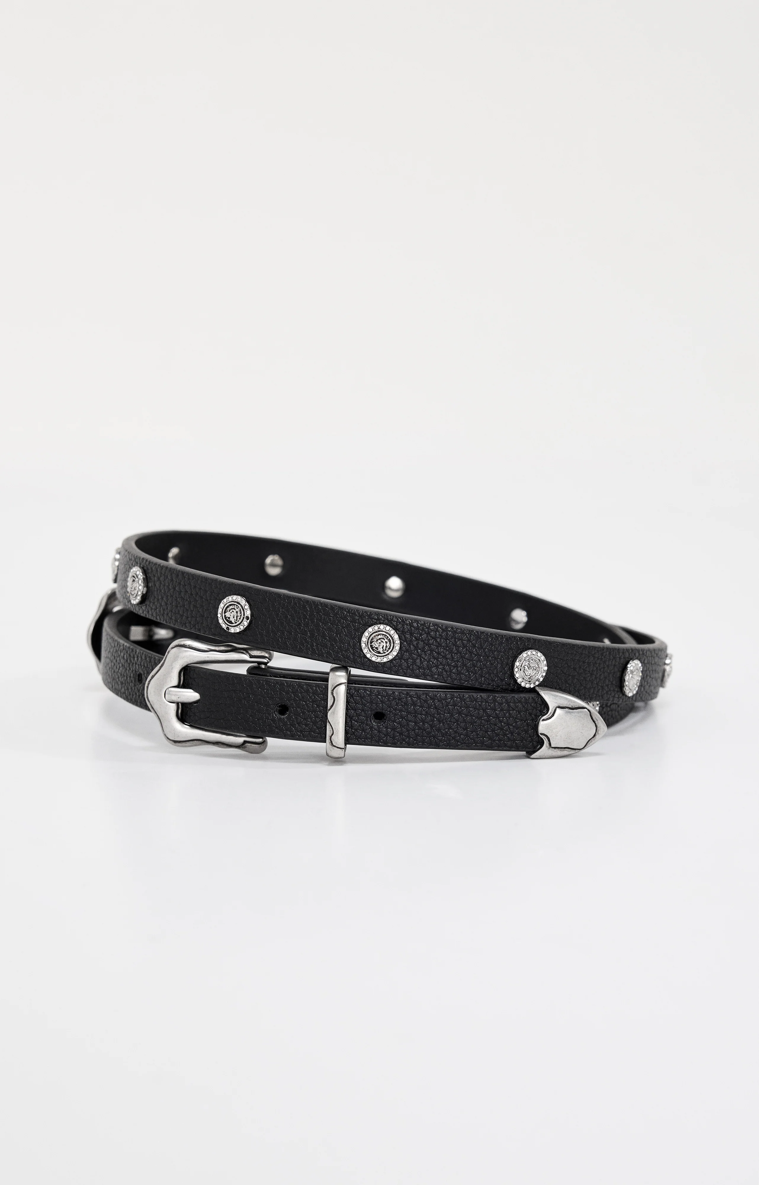SKINNY DOUBLE BUCKLE BELT Black001 4 SKINNY DOUBLE BUCKLE BELT Black001
