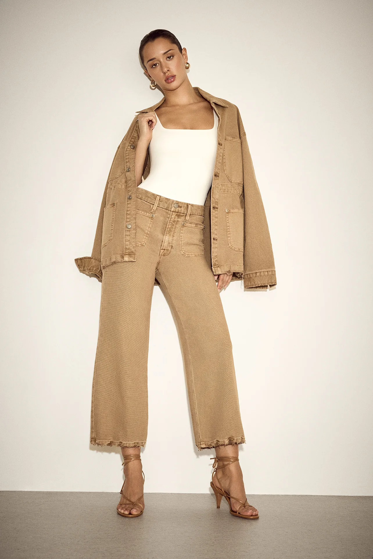 PALAZZO CROPPED PANTS Good khaki001