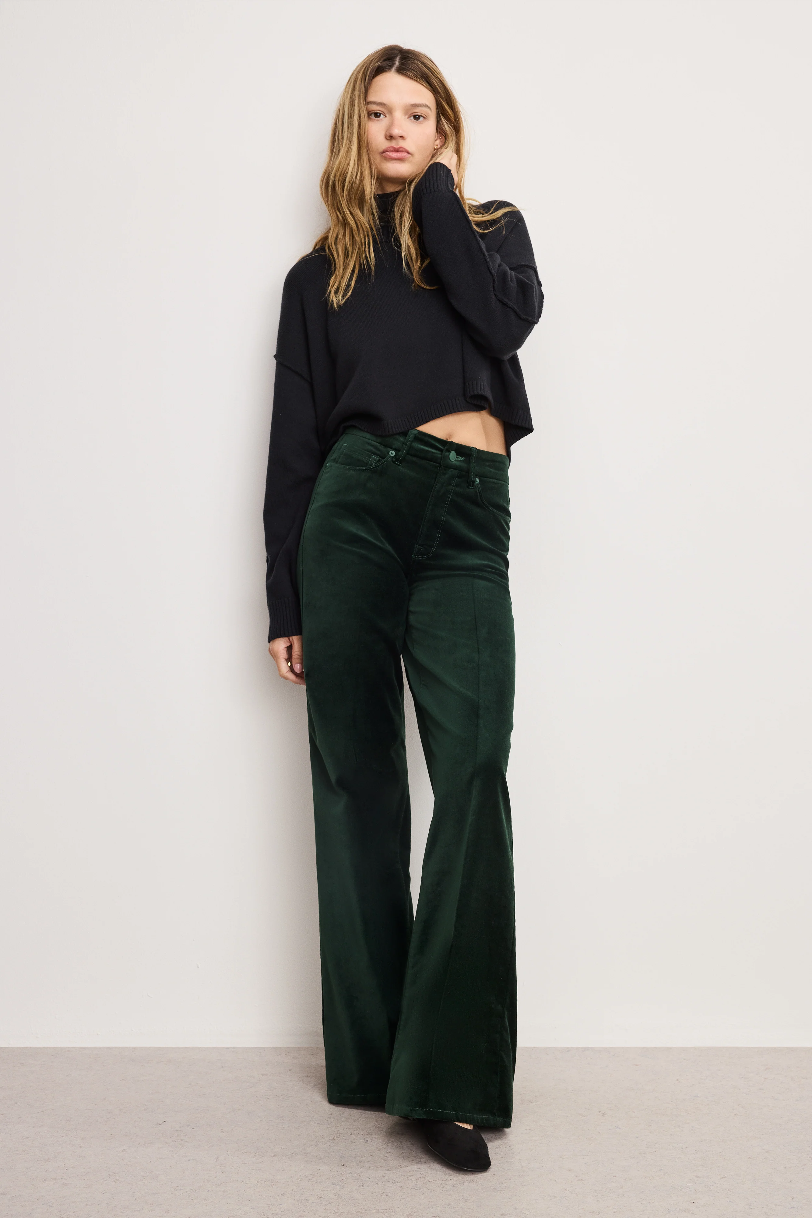VELVET GOOD WAIST PALAZZO PANTS Pine green003 7 VELVET GOOD WAIST PALAZZO PANTS Pine green003