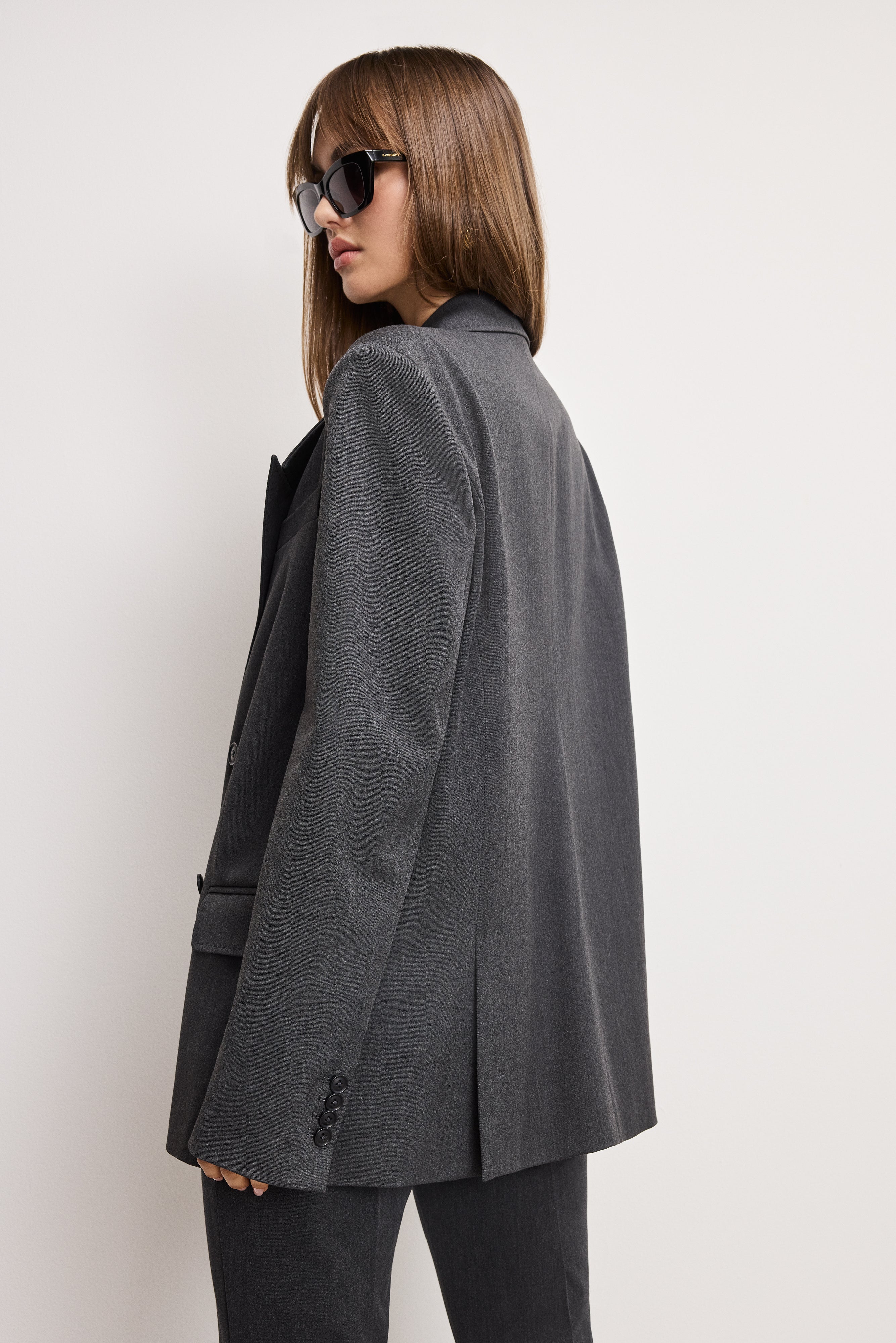 ESSENTIAL SUITING OVERSIZED DOUBLE BREASTED BLAZER Dark heather gray