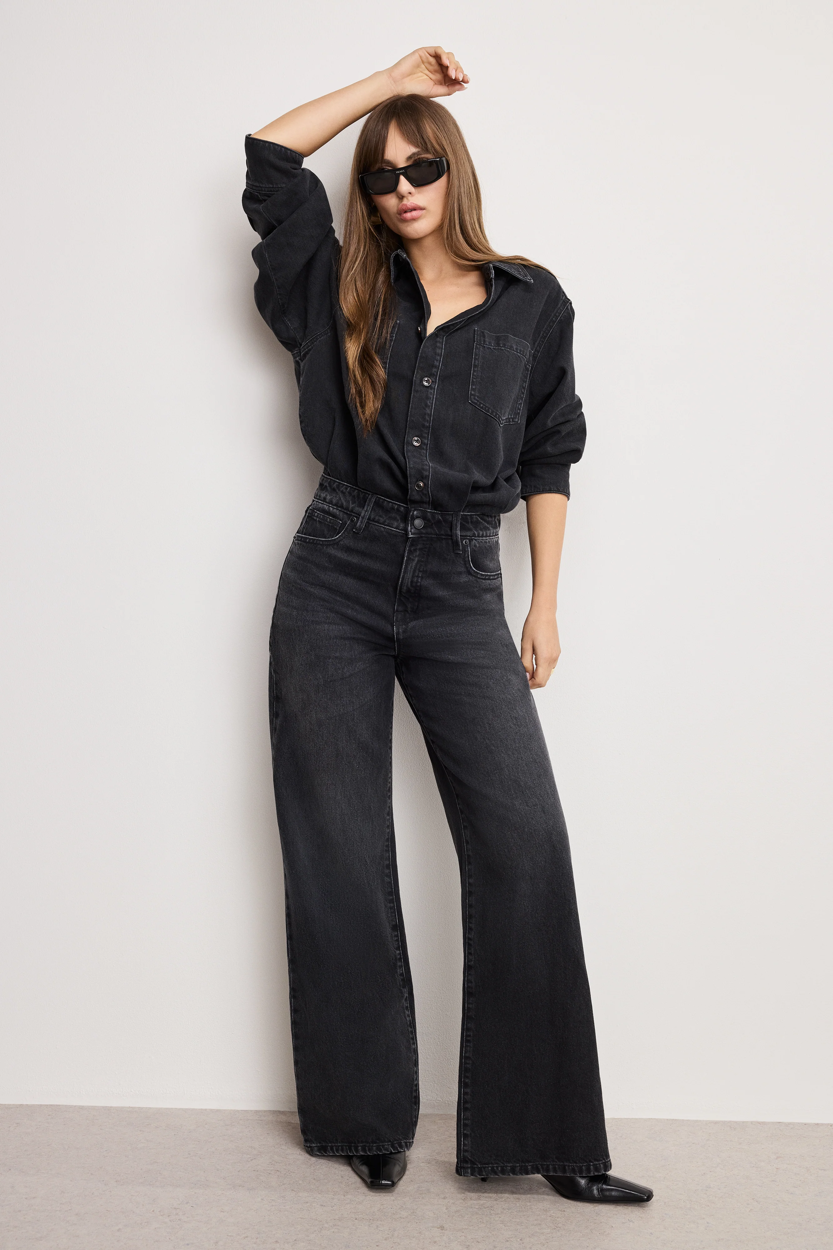 DENIM SHIRT JUMPSUIT Black389