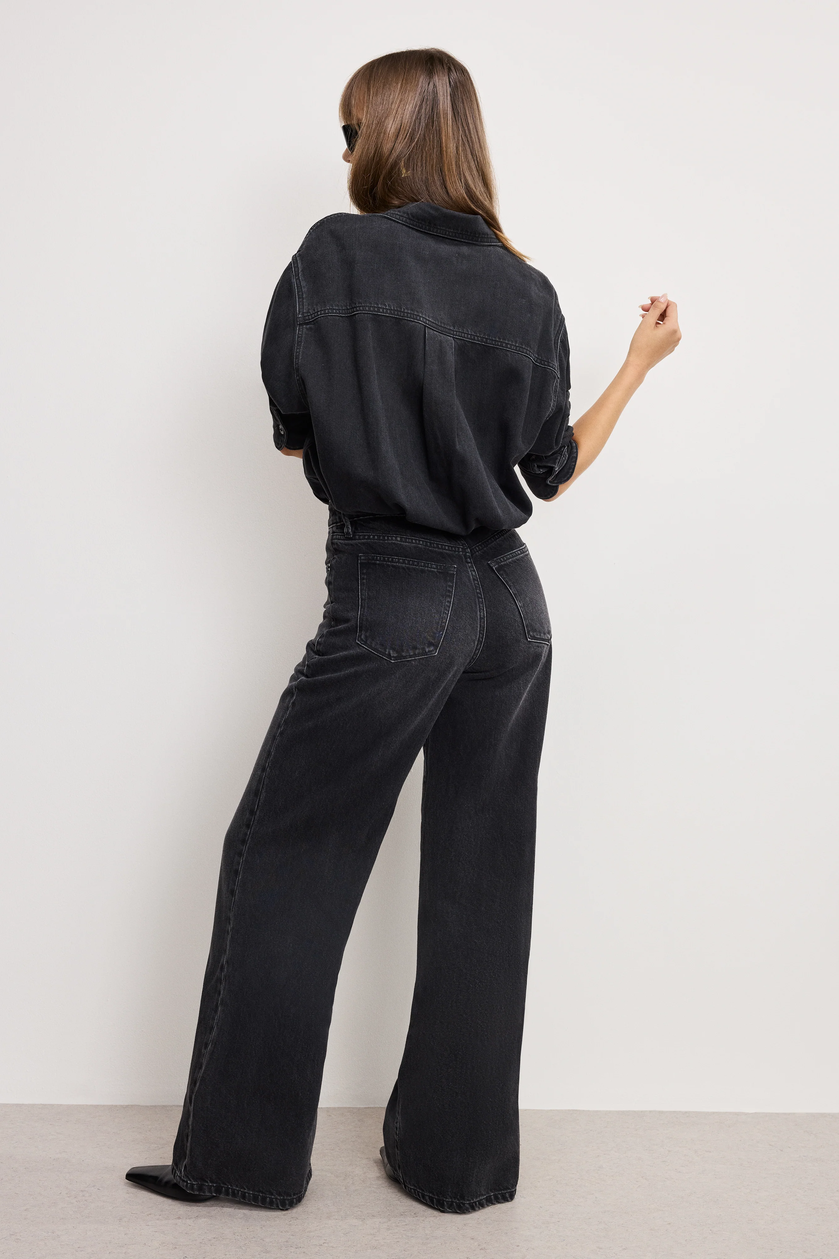 DENIM SHIRT JUMPSUIT Black389