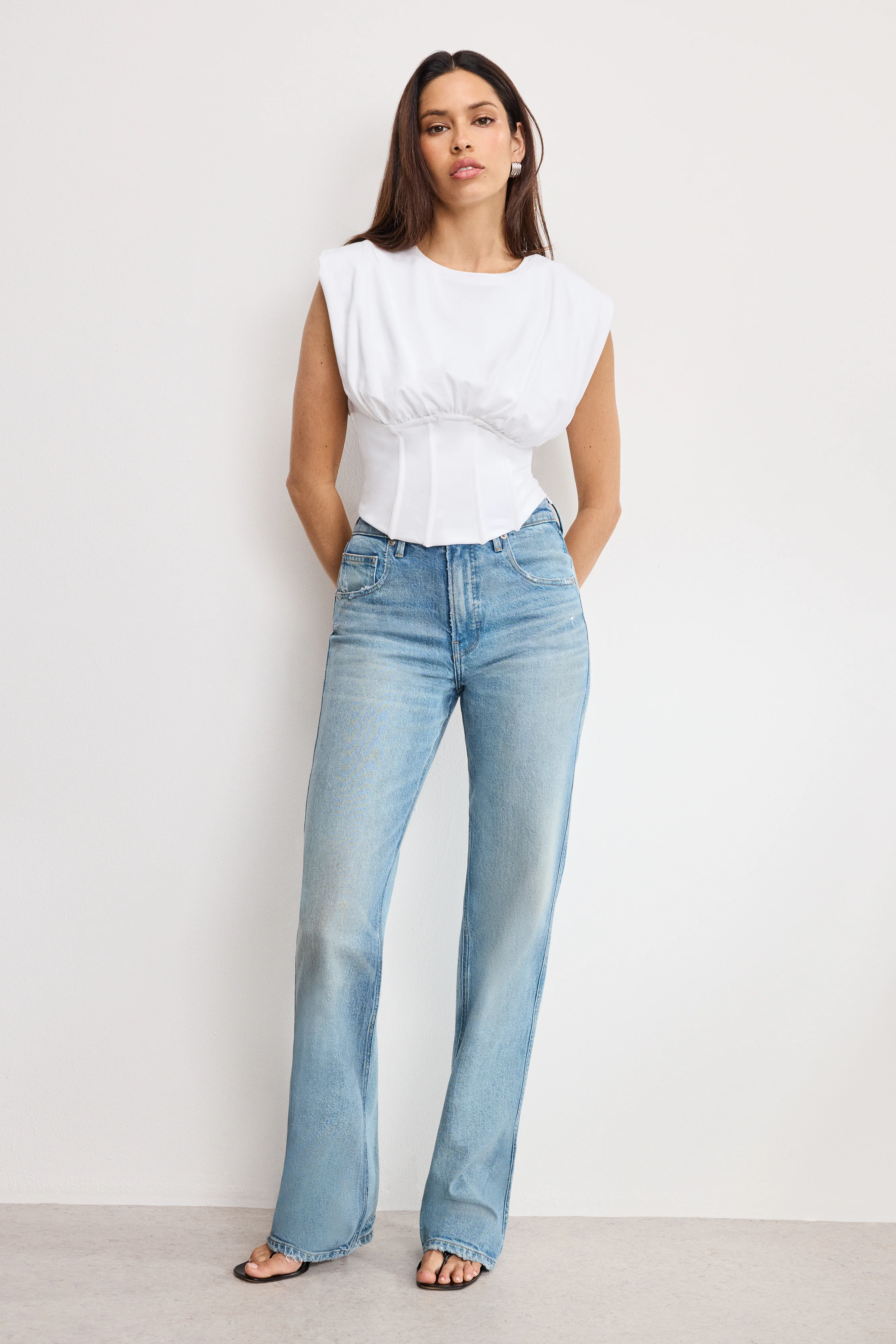 SLEEVELESS CORSET TOP White001