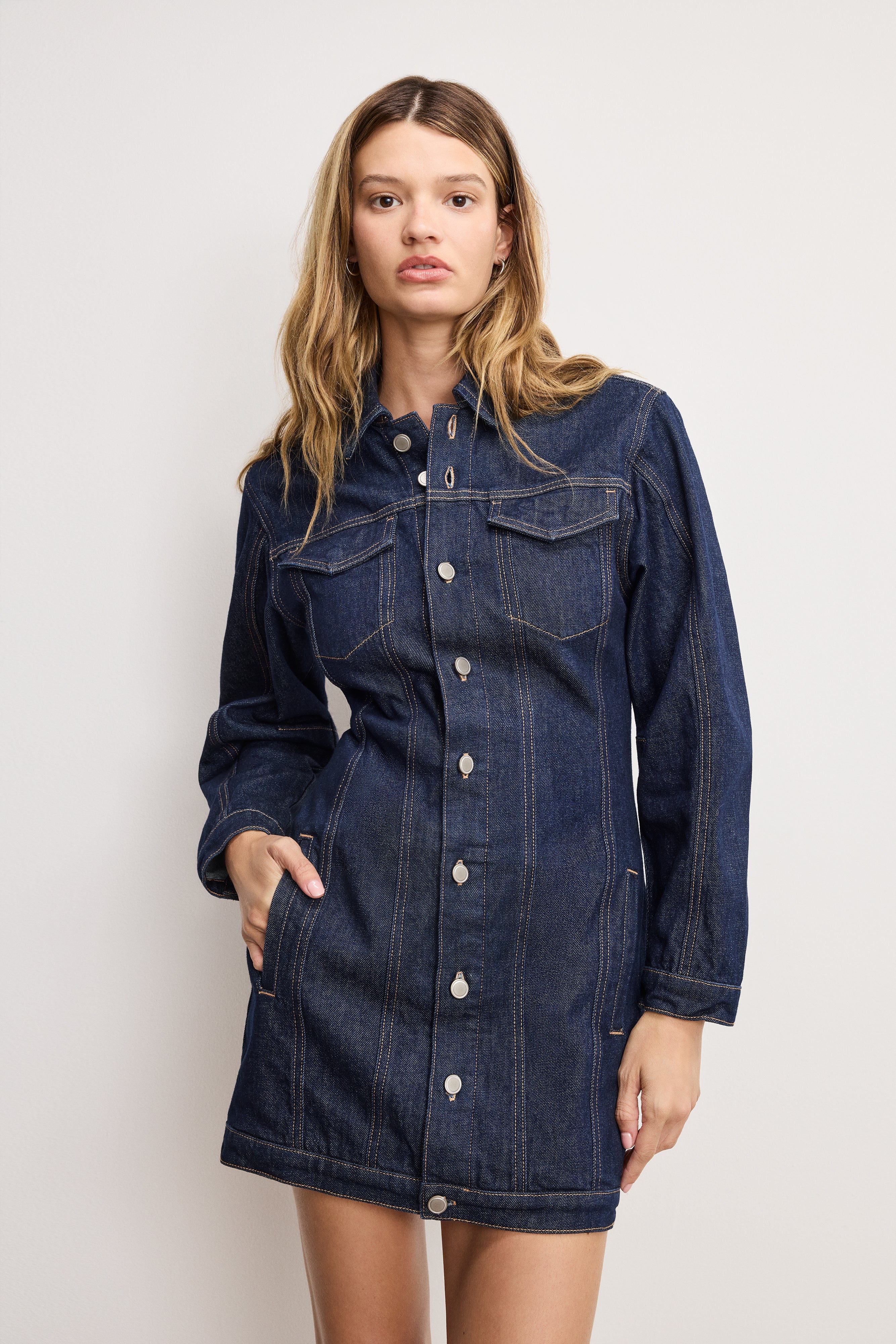 BARREL LONG SLEEVE MINI DRESS Indigo982 4 BARREL LONG SLEEVE MINI DRESS Indigo982