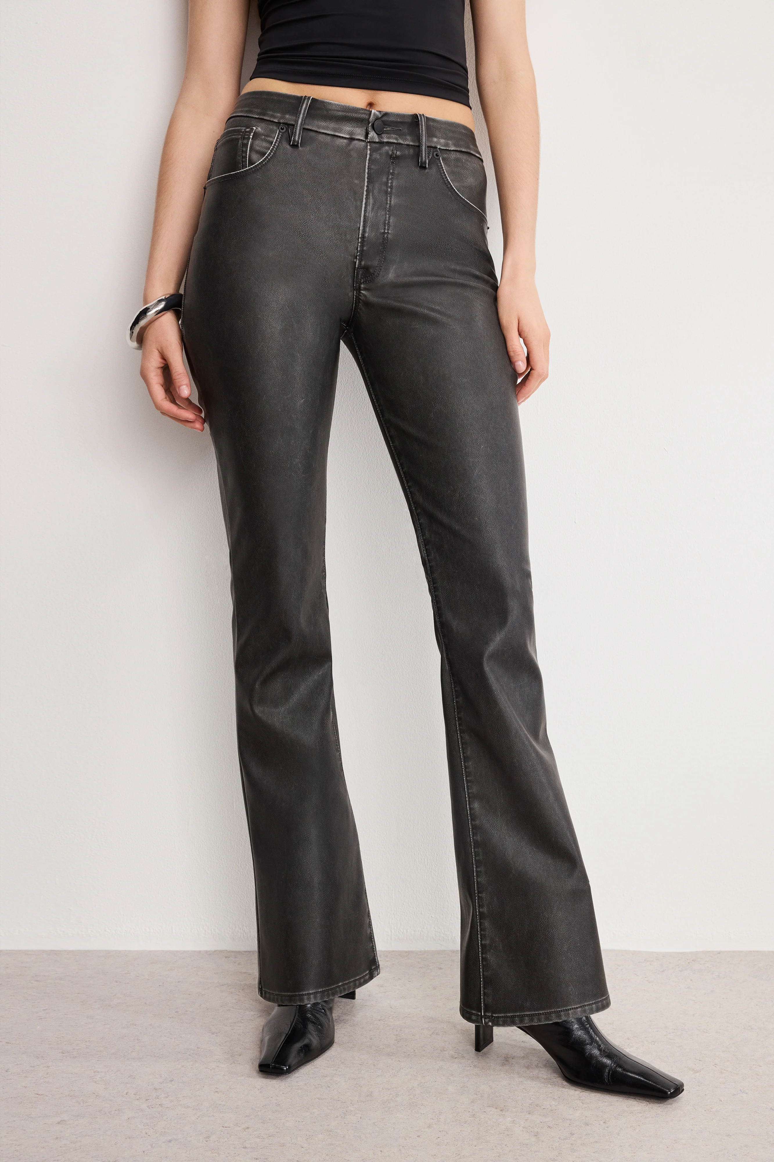 GOOD CLASSIC BOOTCUT FAUX LEATHER PANTS Black001