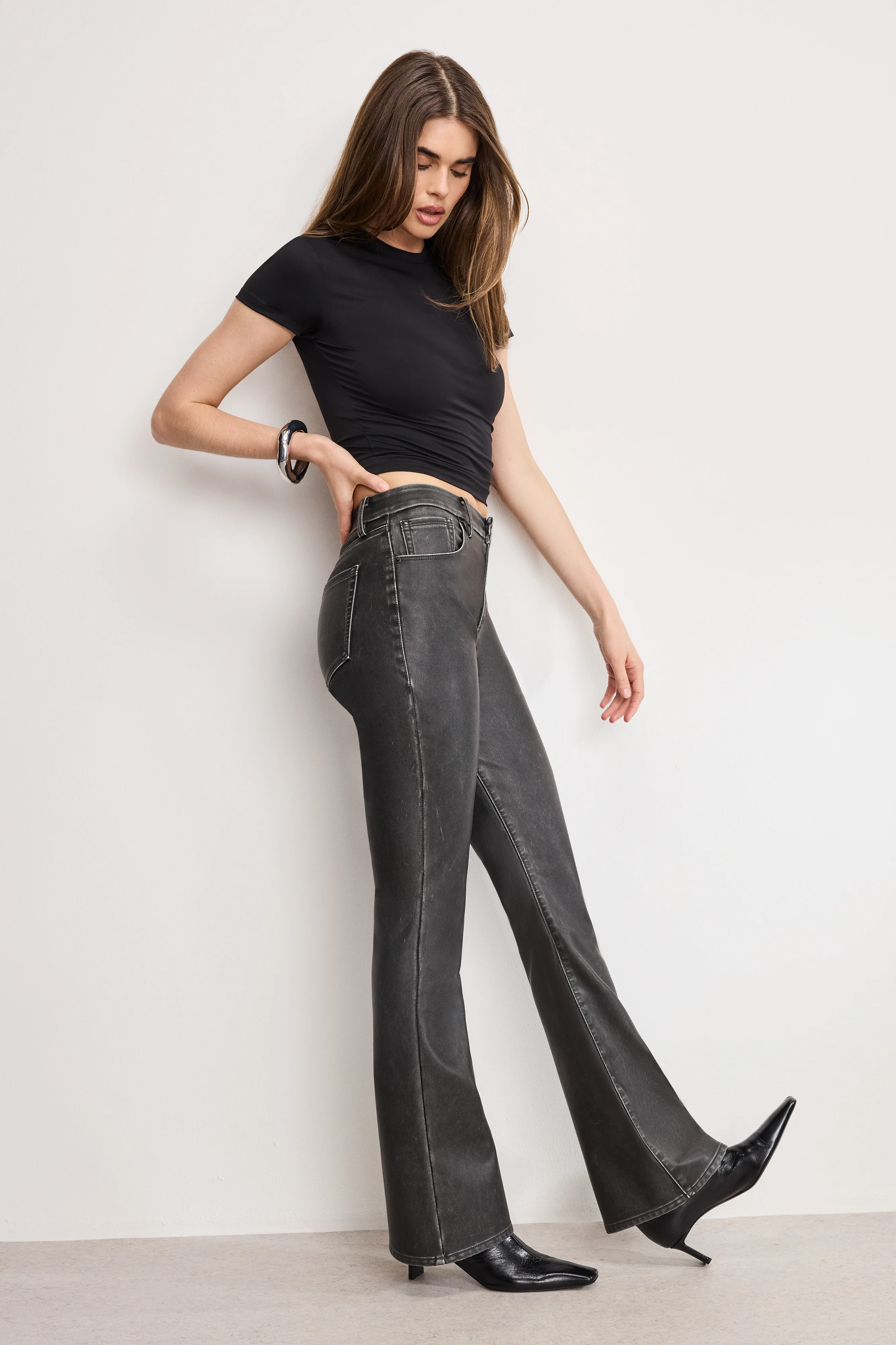 GOOD CLASSIC BOOTCUT FAUX LEATHER PANTS Black001