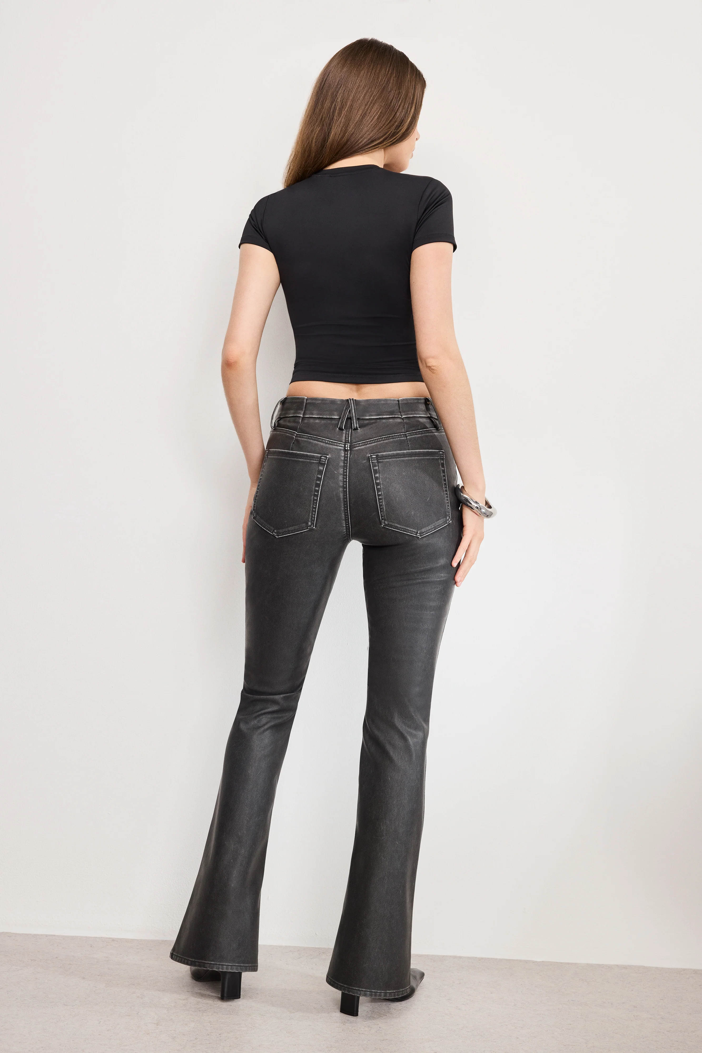 GOOD CLASSIC BOOTCUT FAUX LEATHER PANTS Black001