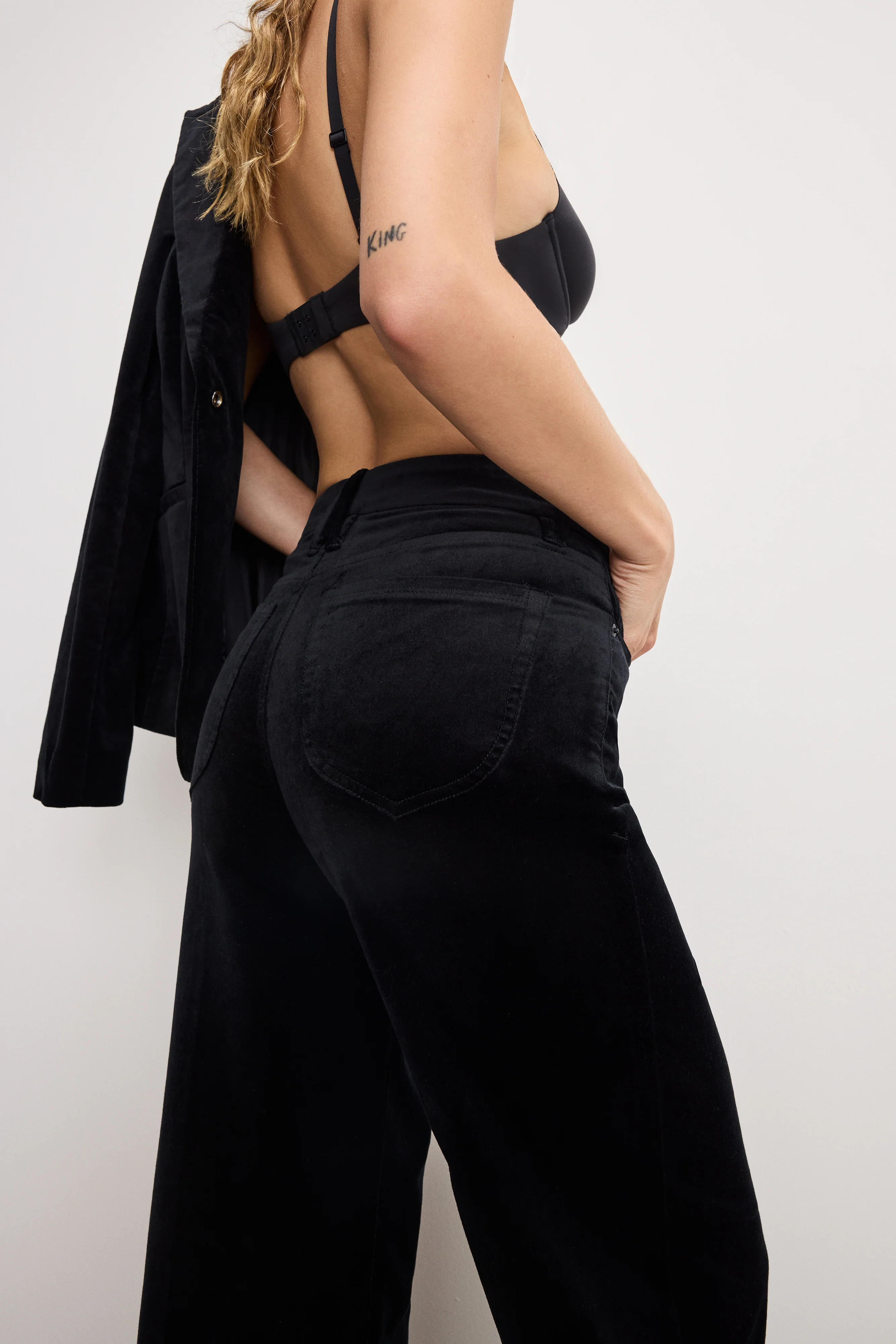 VELVET GOOD WAIST PALAZZO PANTS Black001