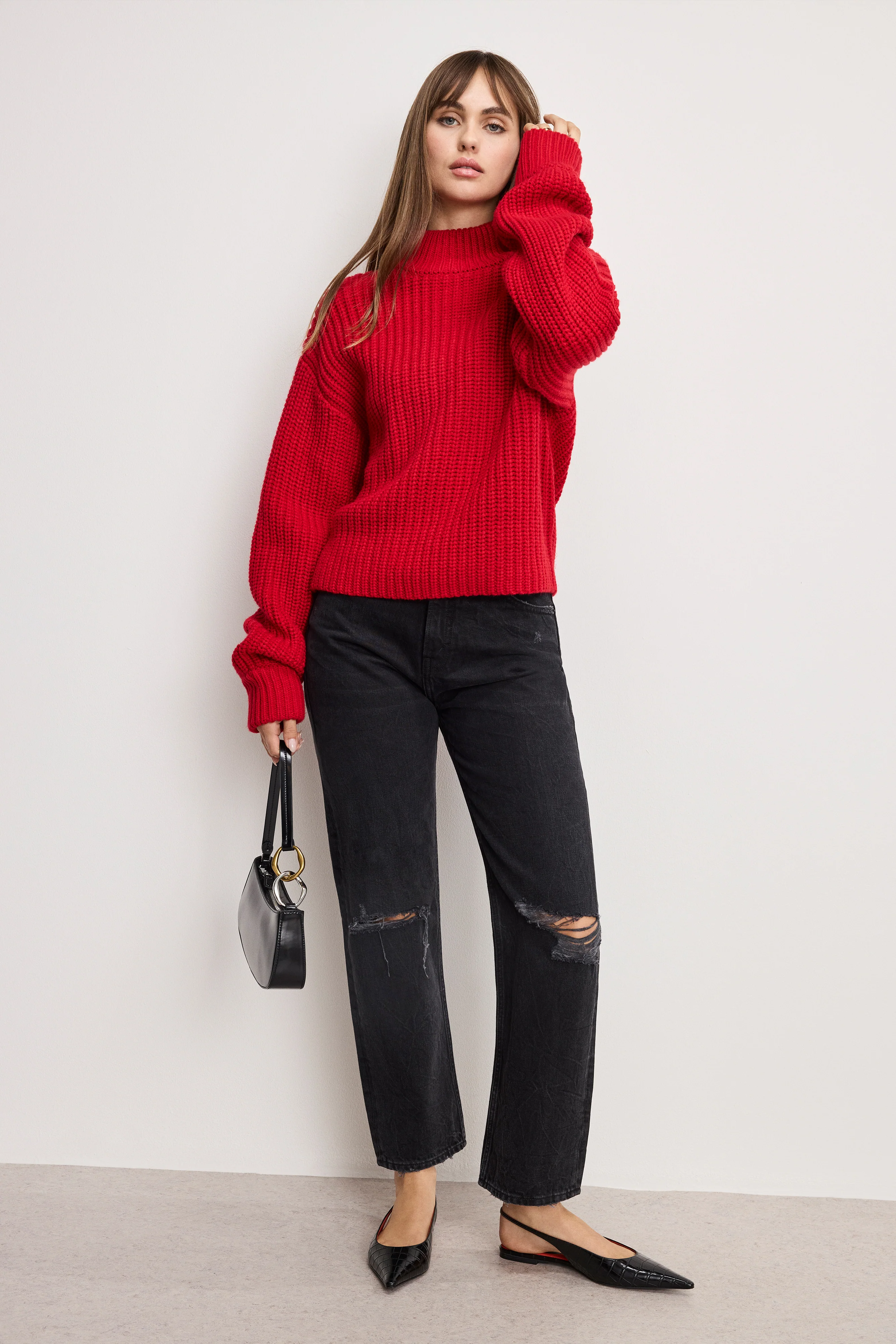 CHUNKY KNIT MOCK NECK SWEATER Chili001