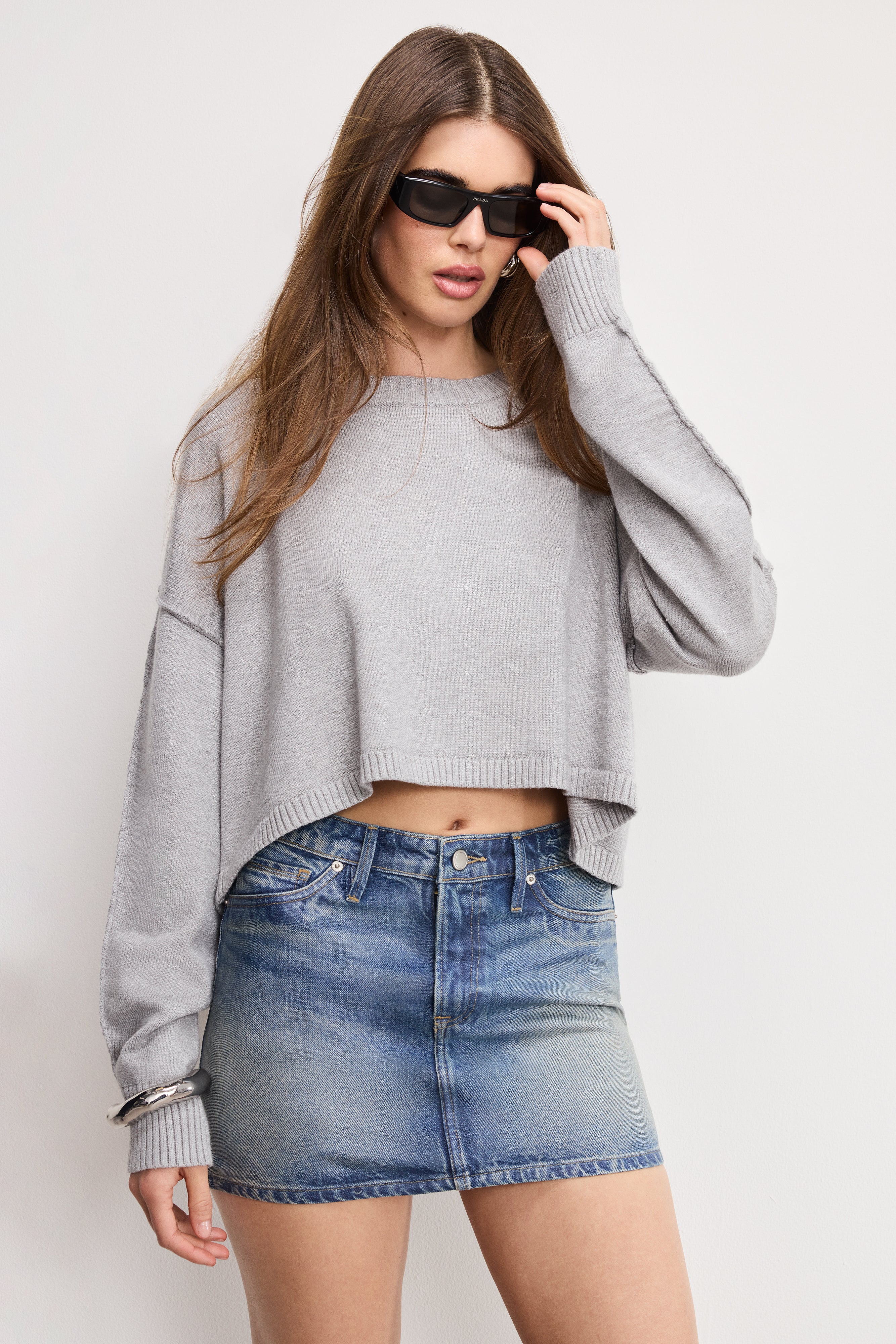 COZY KNIT CREW NECK Melange grey