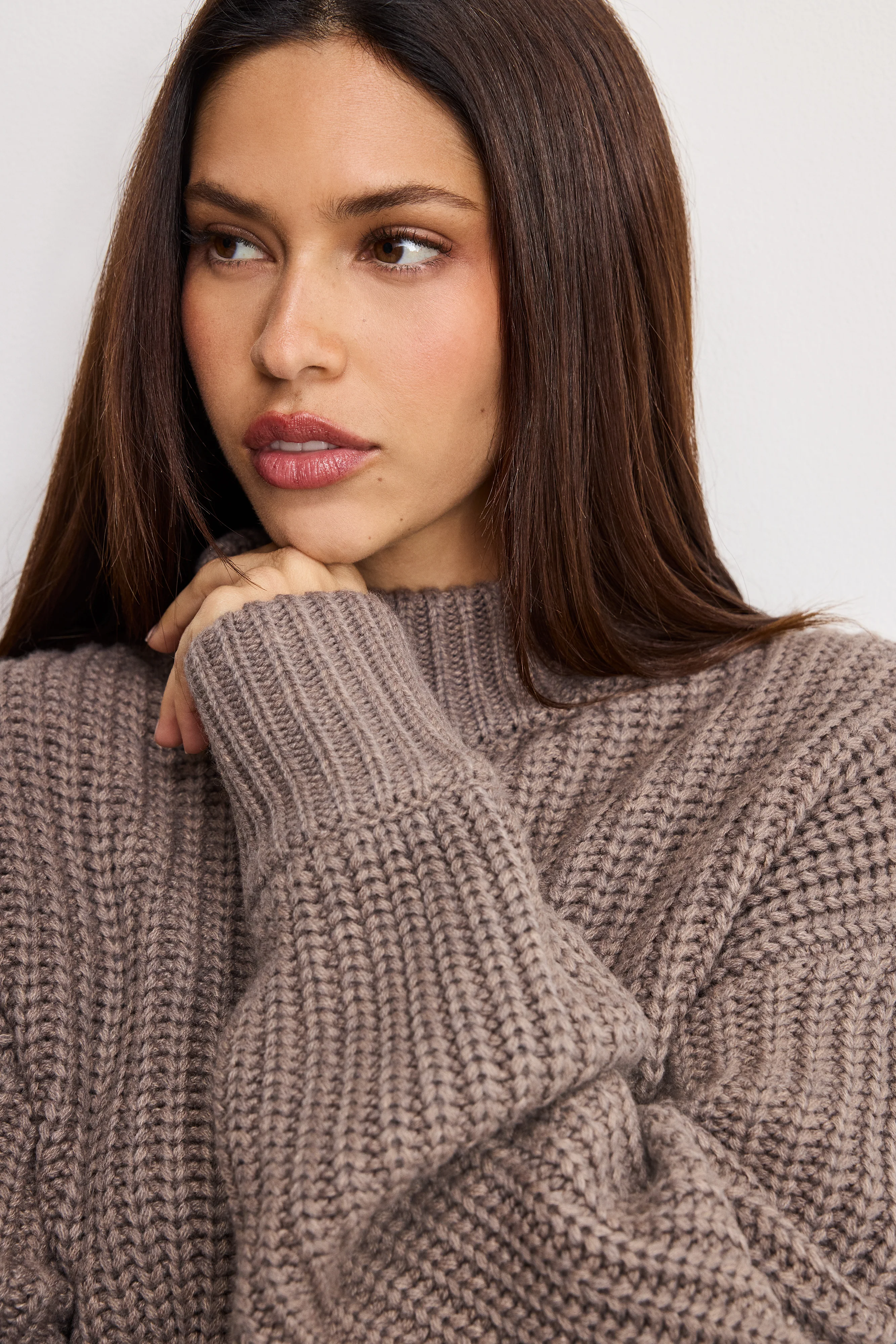 CHUNKY KNIT MOCK NECK SWEATER Smoke