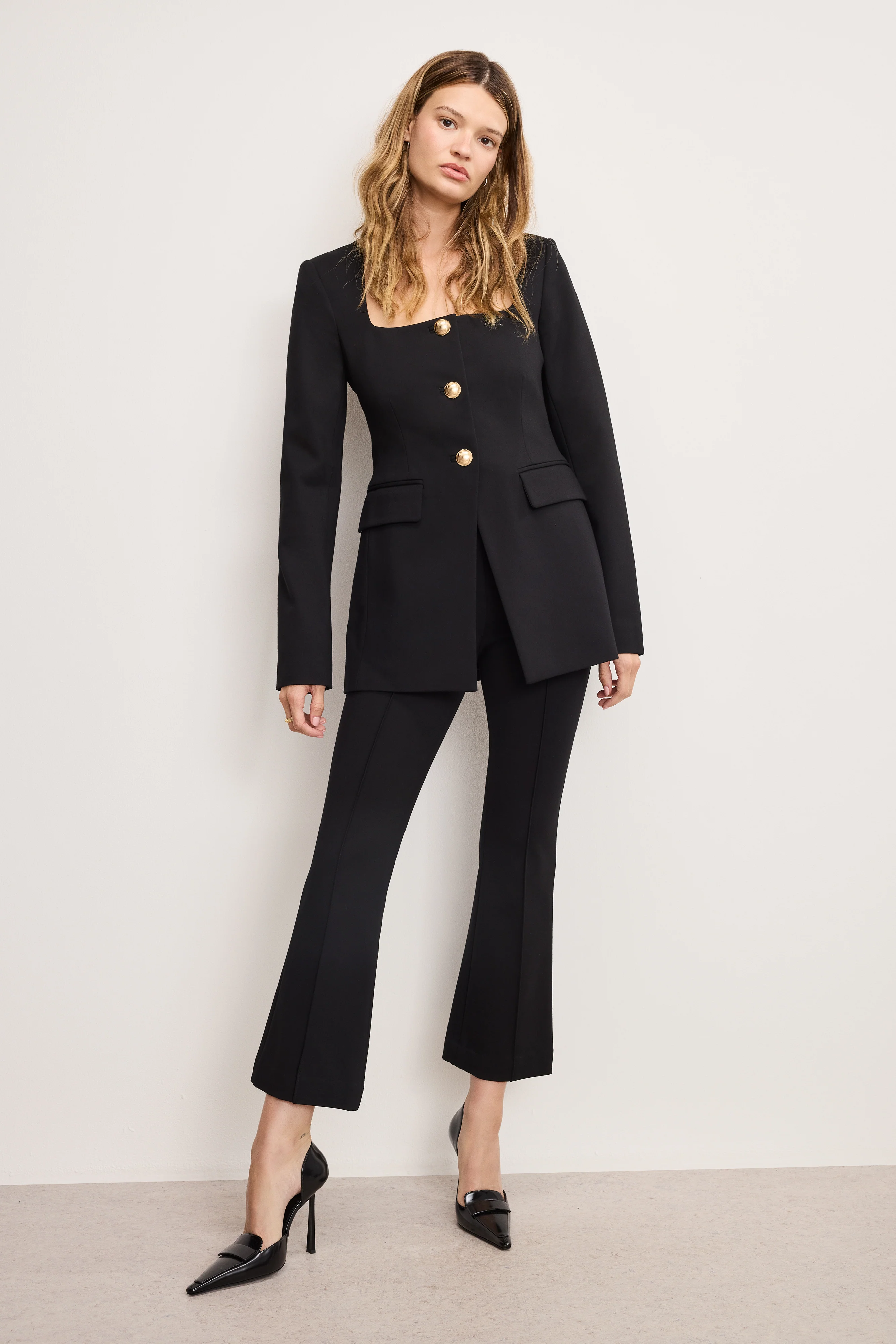 SOFT STRETCH PONTE SCULPTED BLAZER Black001