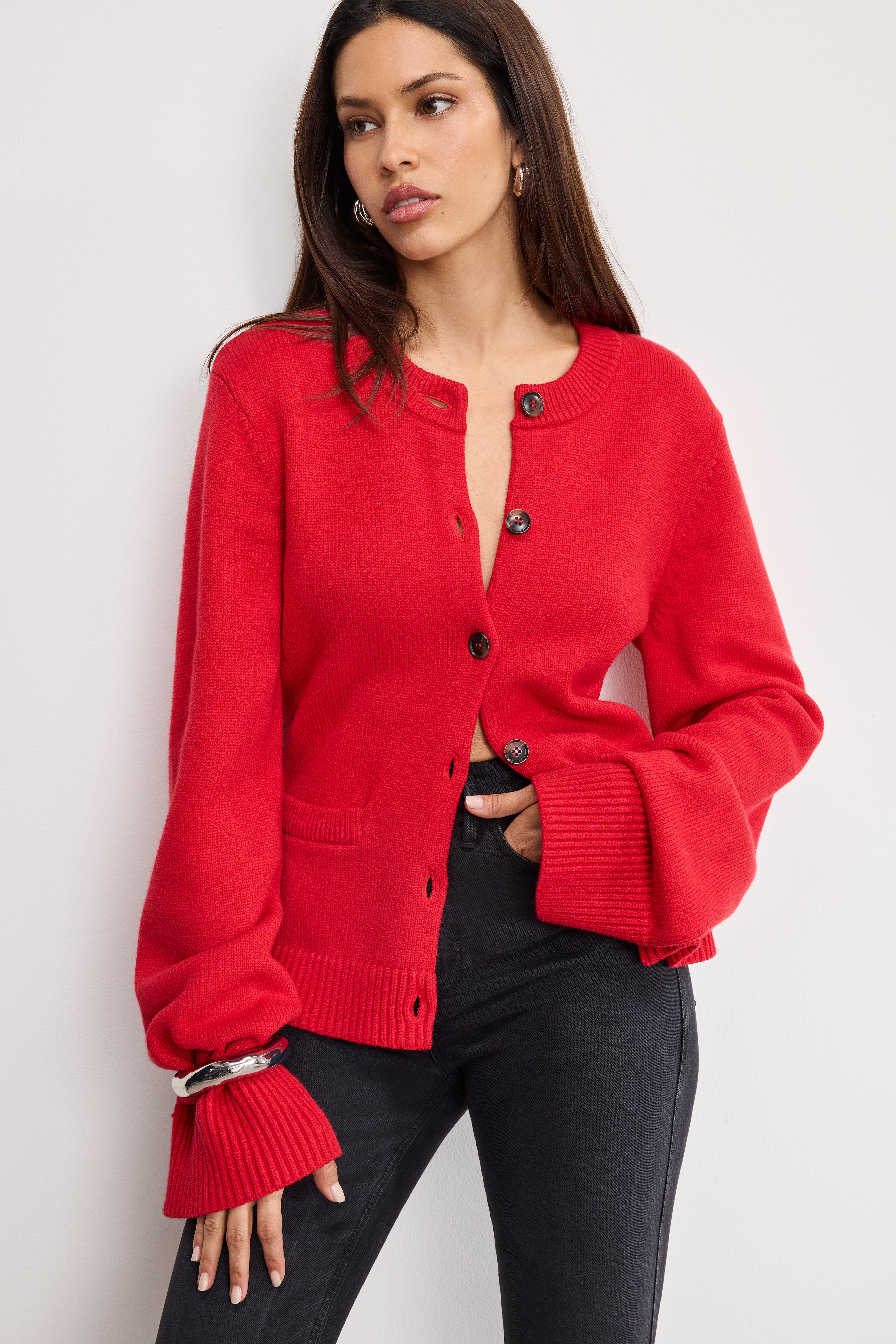 BUTTON FRONT KNIT CARDIGAN Chili001