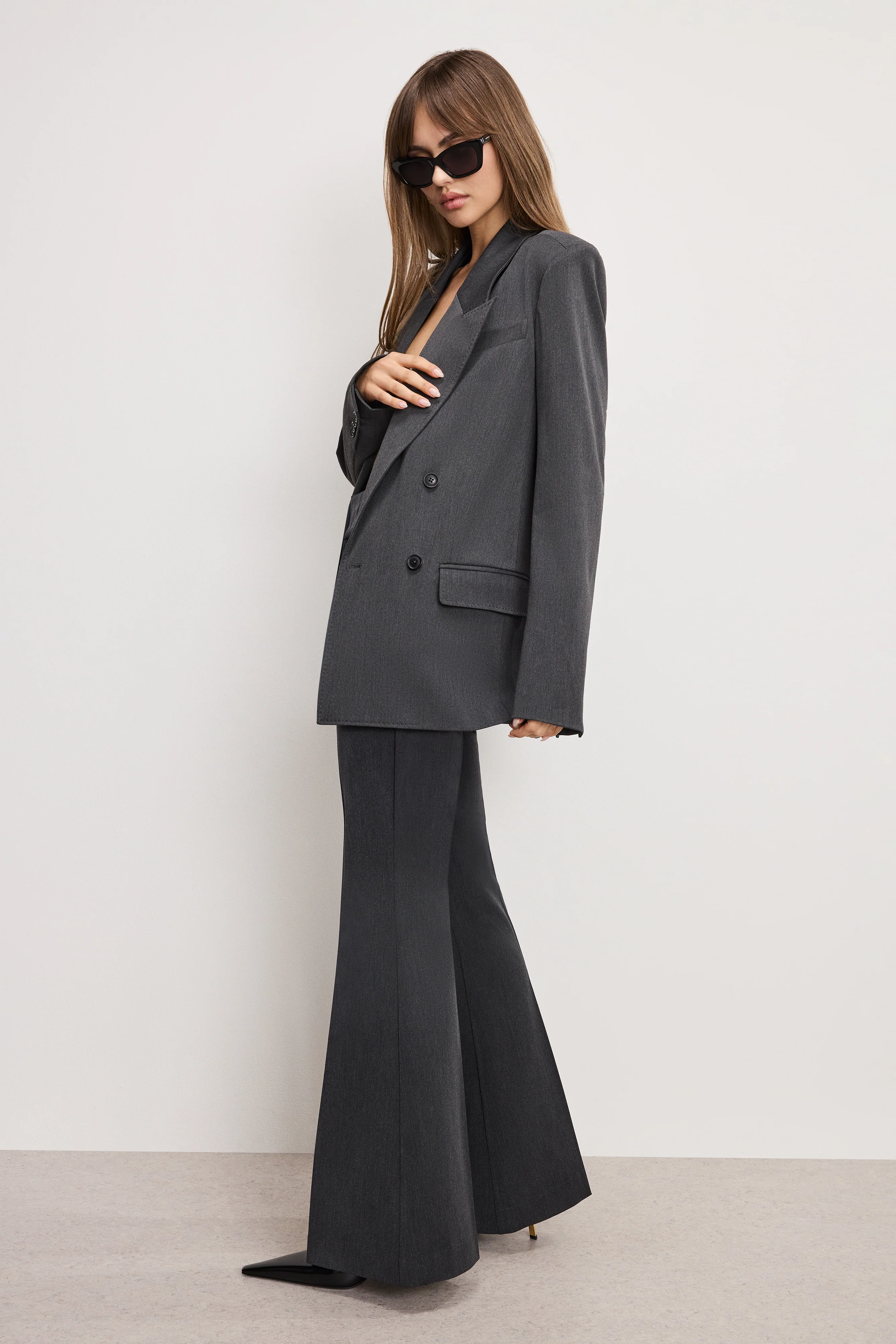 ESSENTIAL SUITING FLARE TROUSERS Dark heather gray