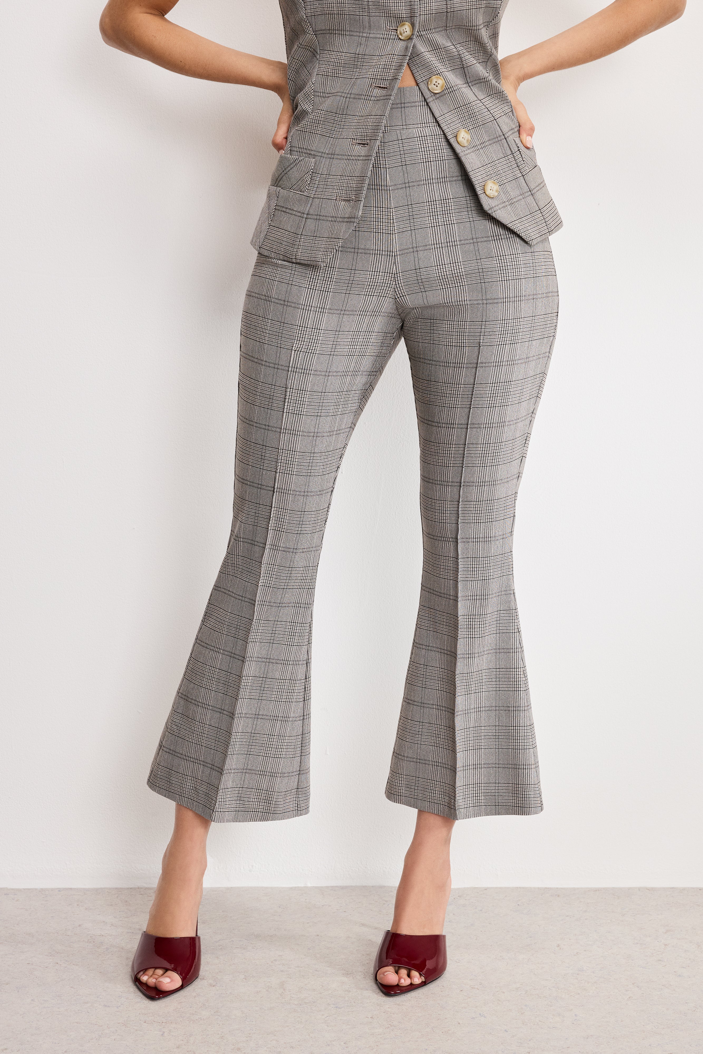 PLAID PULL ON KICK FLARE PANTS Glen plaid001 3 PLAID PULL ON KICK FLARE PANTS Glen plaid001
