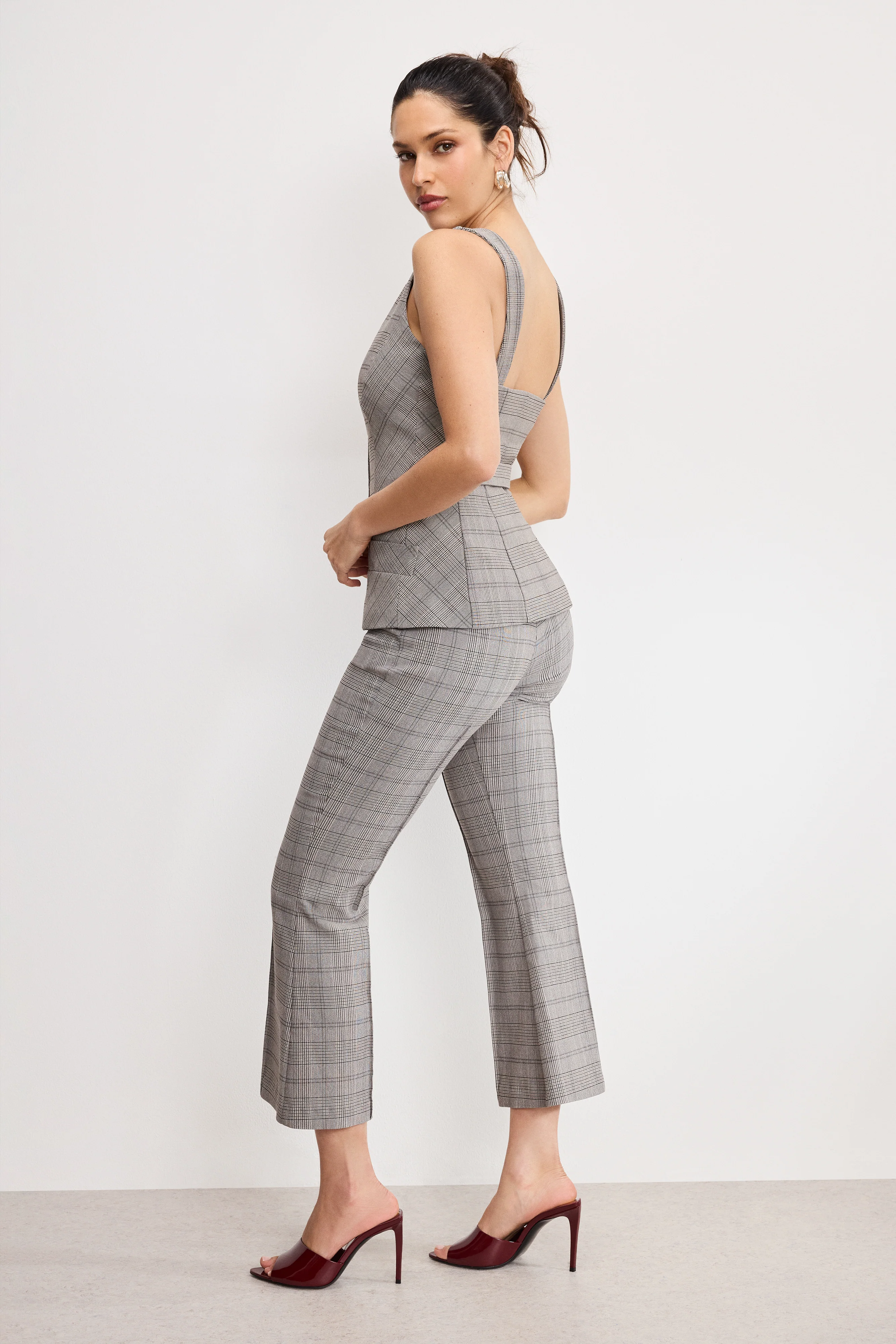 PLAID PULL ON KICK FLARE PANTS Glen plaid001 4 PLAID PULL ON KICK FLARE PANTS Glen plaid001