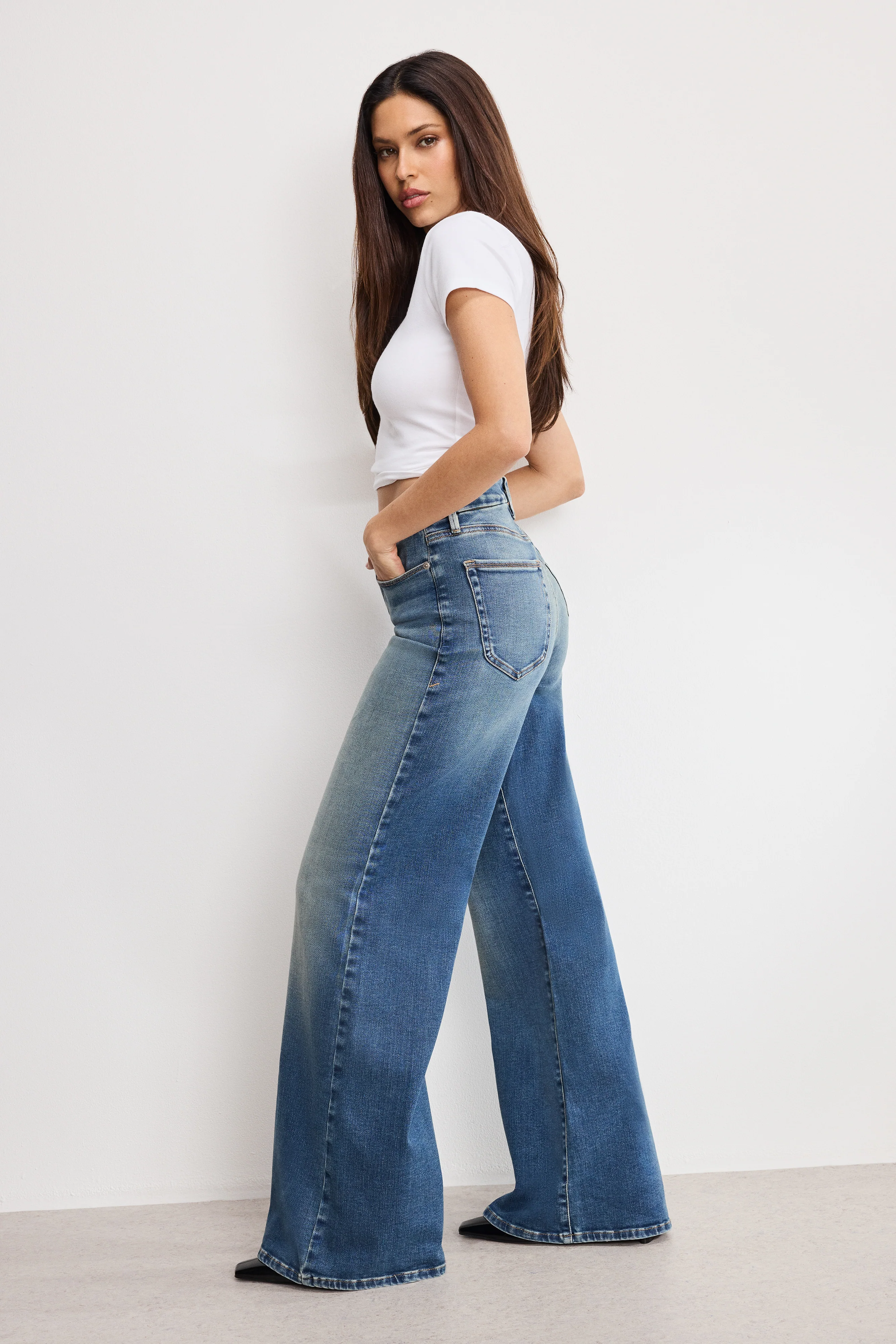 SOFT TECH GOOD WAIST PALAZZO JEANS Indigo986