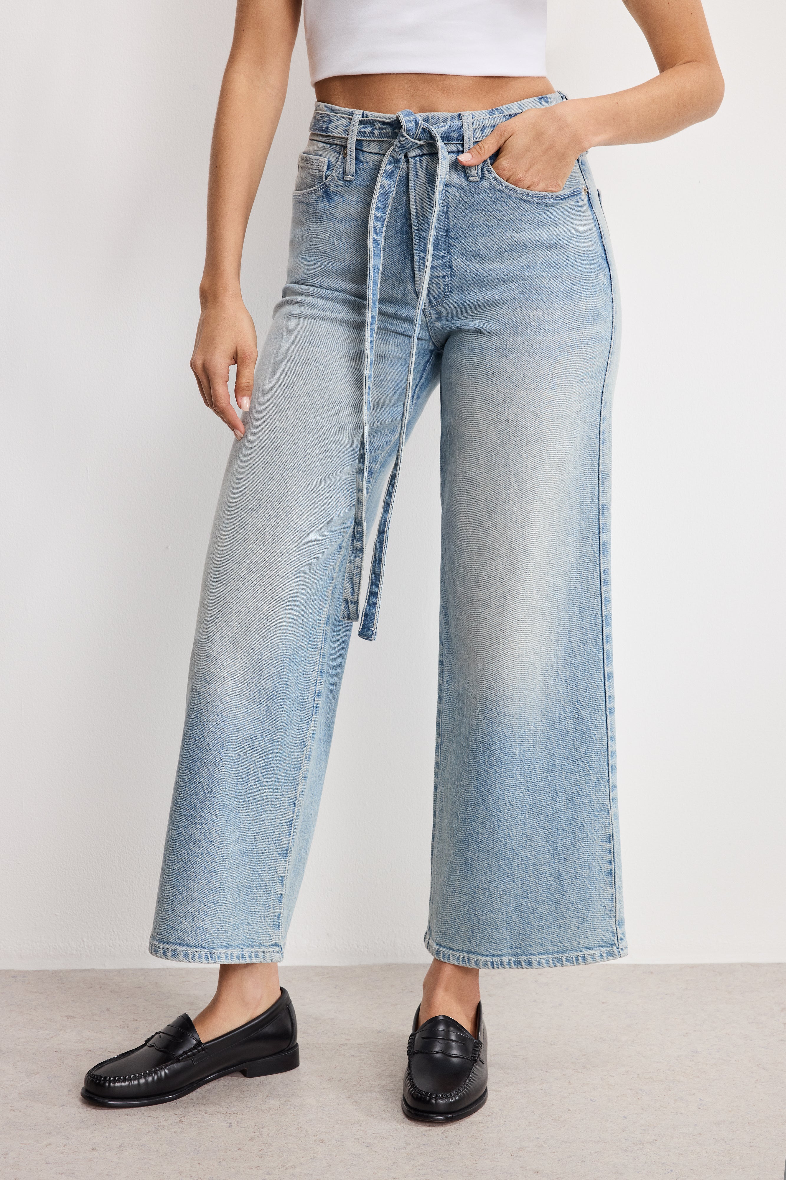GOOD WAIST PALAZZO CROPPED JEANS Indigo999