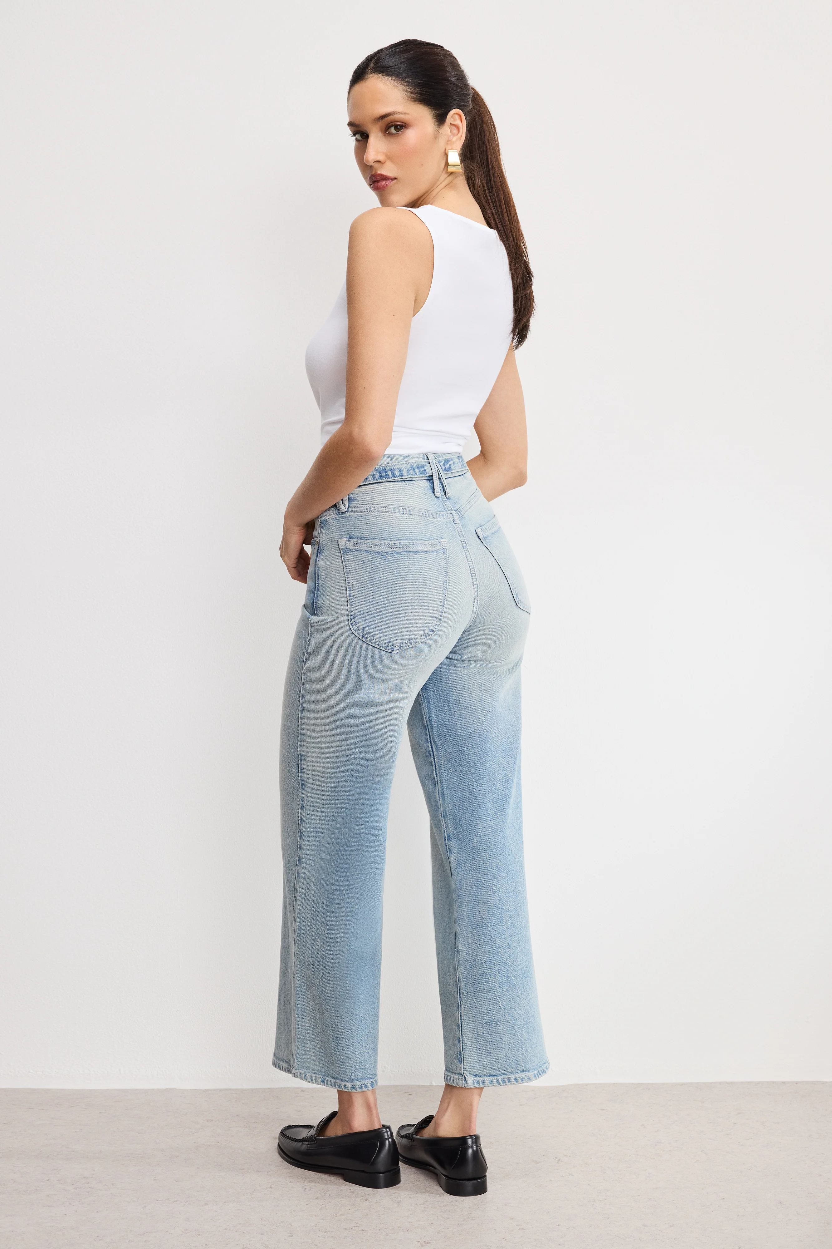 GOOD WAIST PALAZZO CROPPED JEANS Indigo999