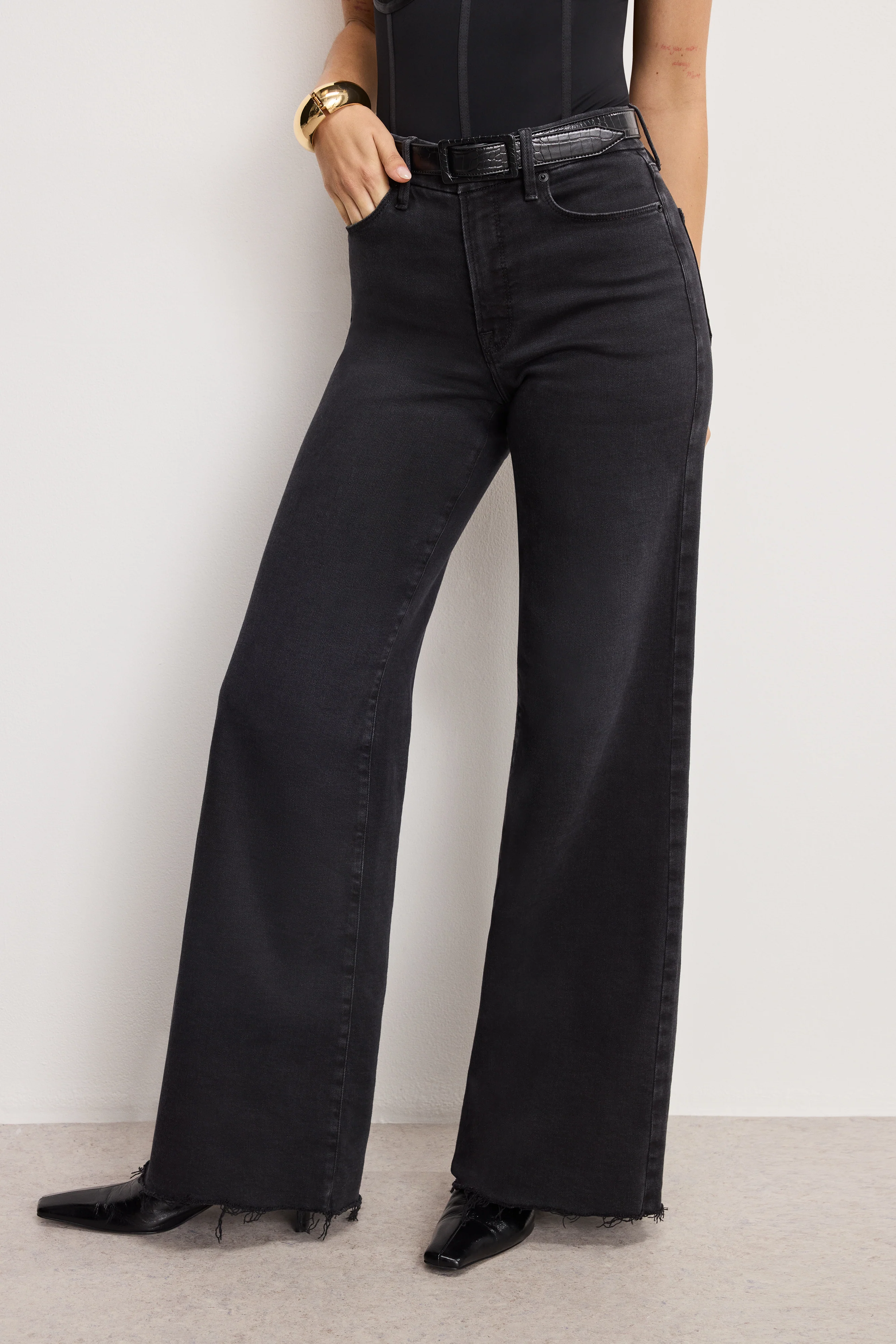 SOFT TECH GOOD WAIST PALAZZO JEANS Black391